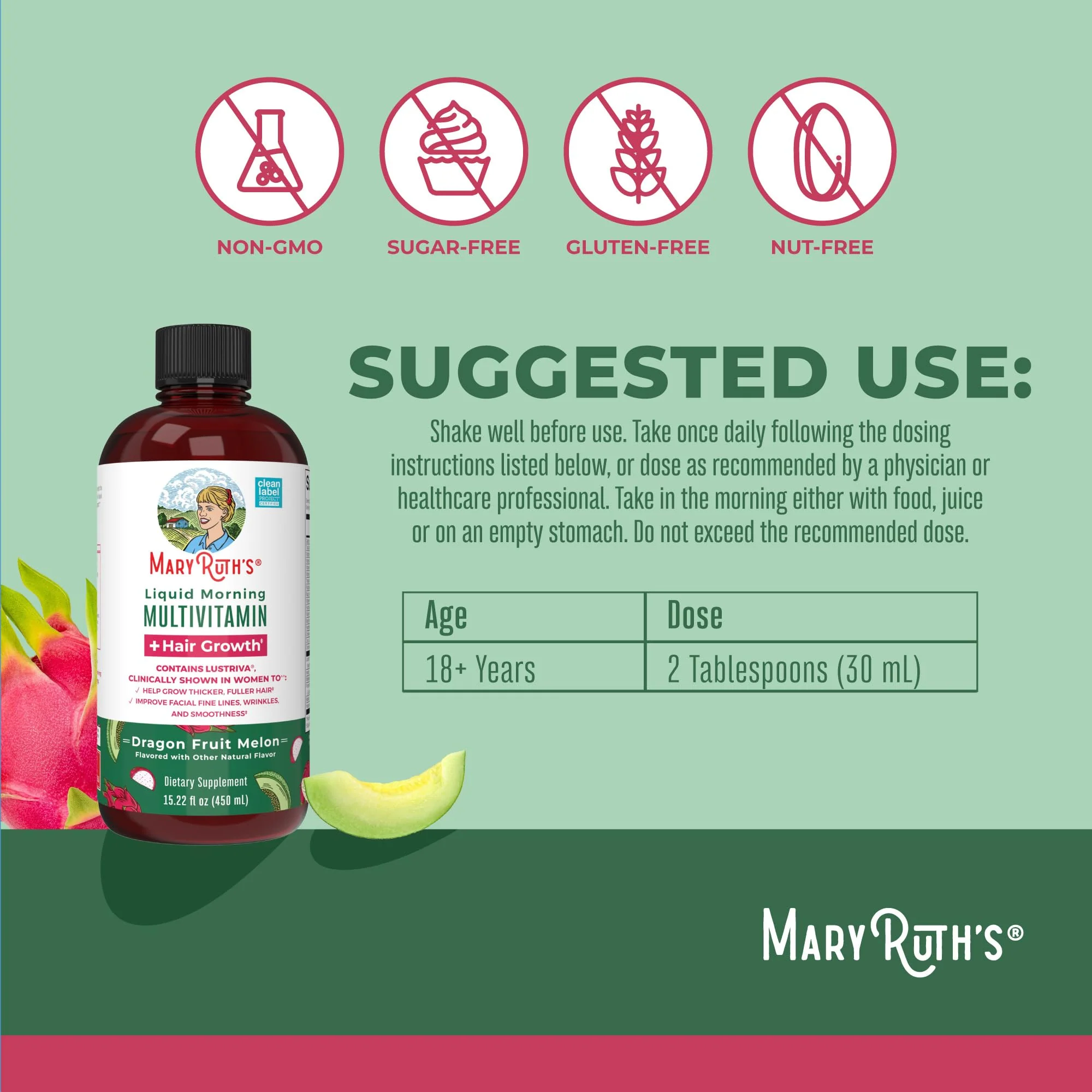 MaryRuths Liquid Multivitamin + Hair Growth | Lustriva Biotin 10000mcg | Thicker Hair & Skin Support | Ages 18+ | 15.22 Fl Oz - Image 12