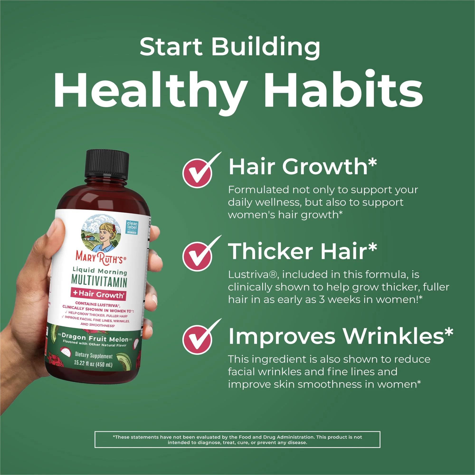 MaryRuths Liquid Multivitamin + Hair Growth | Lustriva Biotin 10000mcg | Thicker Hair & Skin Support | Ages 18+ | 15.22 Fl Oz - Image 5