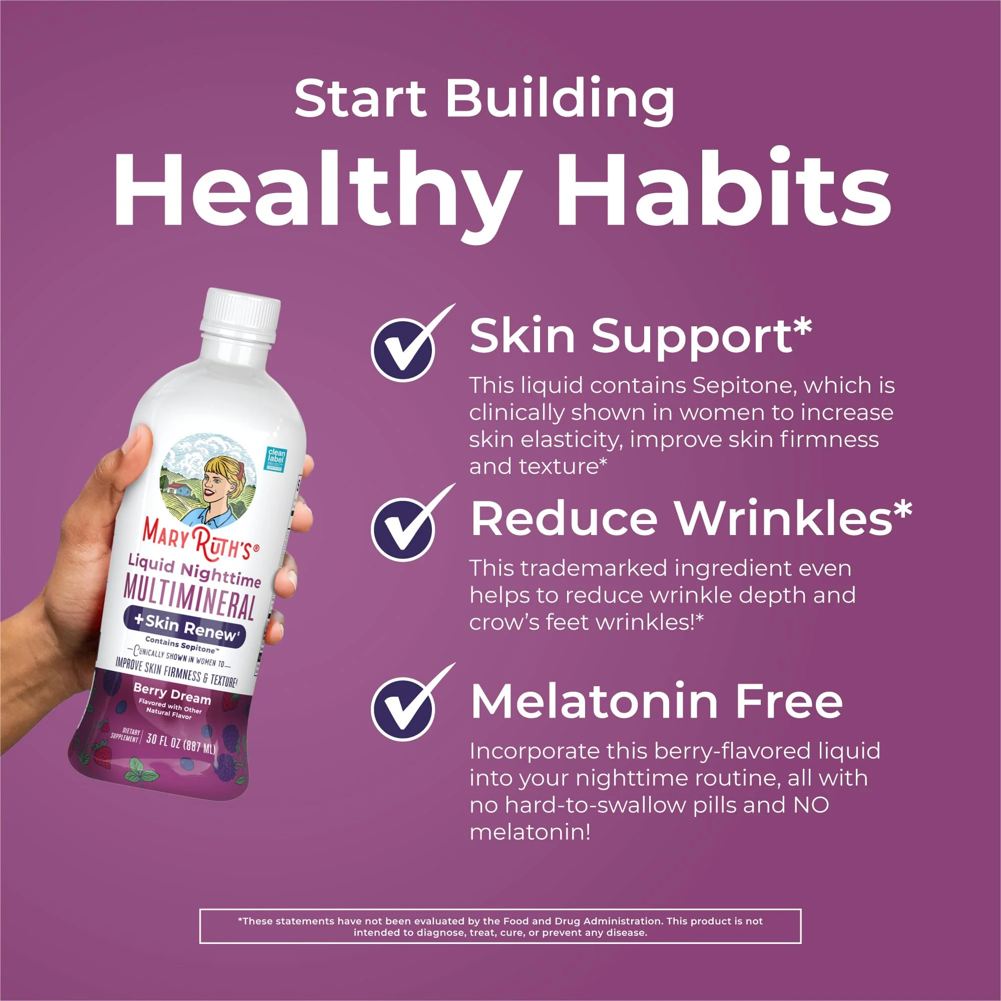 MaryRuth's Liquid Nighttime Multimineral + Skin Renew | Melatonin-Free, Sepitone Support | Vegan, 30 Servings - Image 5
