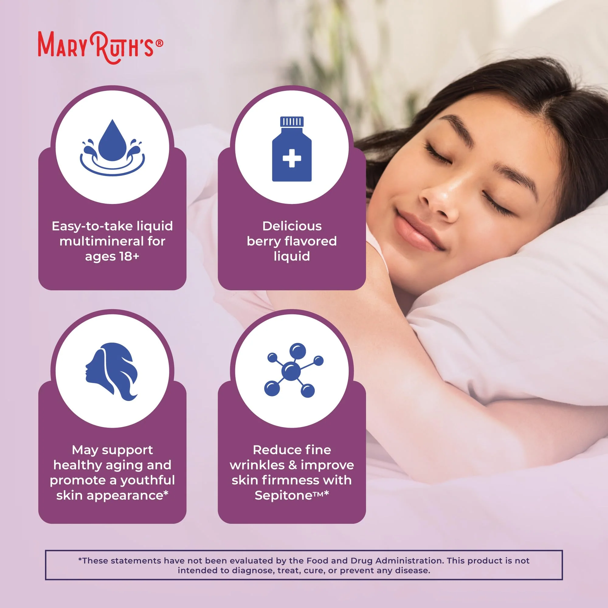 MaryRuth's Liquid Nighttime Multimineral + Skin Renew | Melatonin-Free, Sepitone Support | Vegan, 30 Servings - Image 6