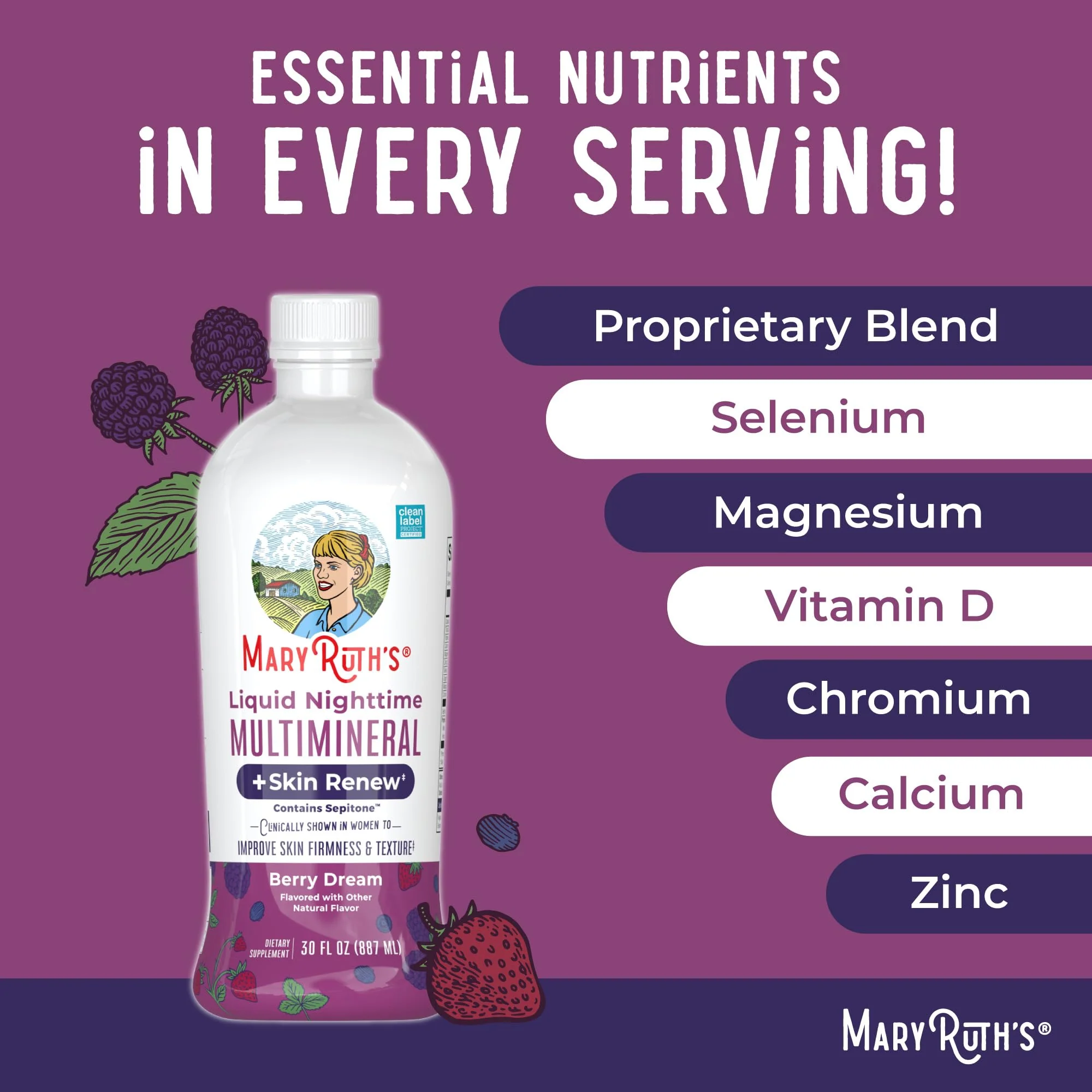 MaryRuth's Liquid Nighttime Multimineral + Skin Renew | Melatonin-Free, Sepitone Support | Vegan, 30 Servings - Image 7