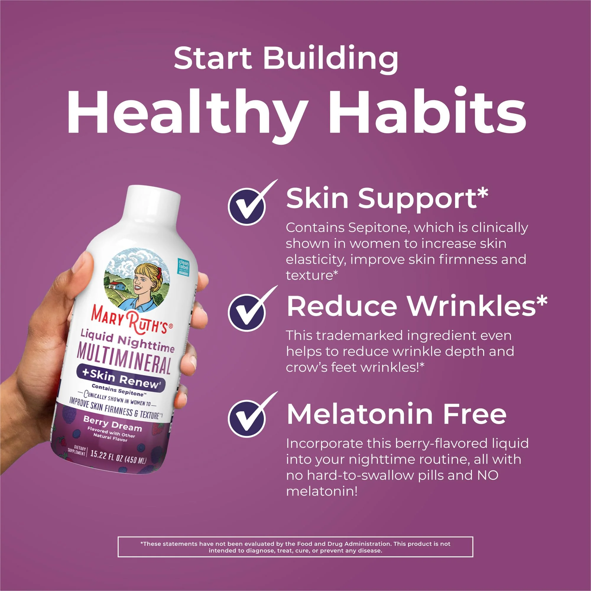 MaryRuth's Liquid Nighttime Multimineral + Skin Renew | Sepitone, No Melatonin, Vegan, 15 Servings - Image 5