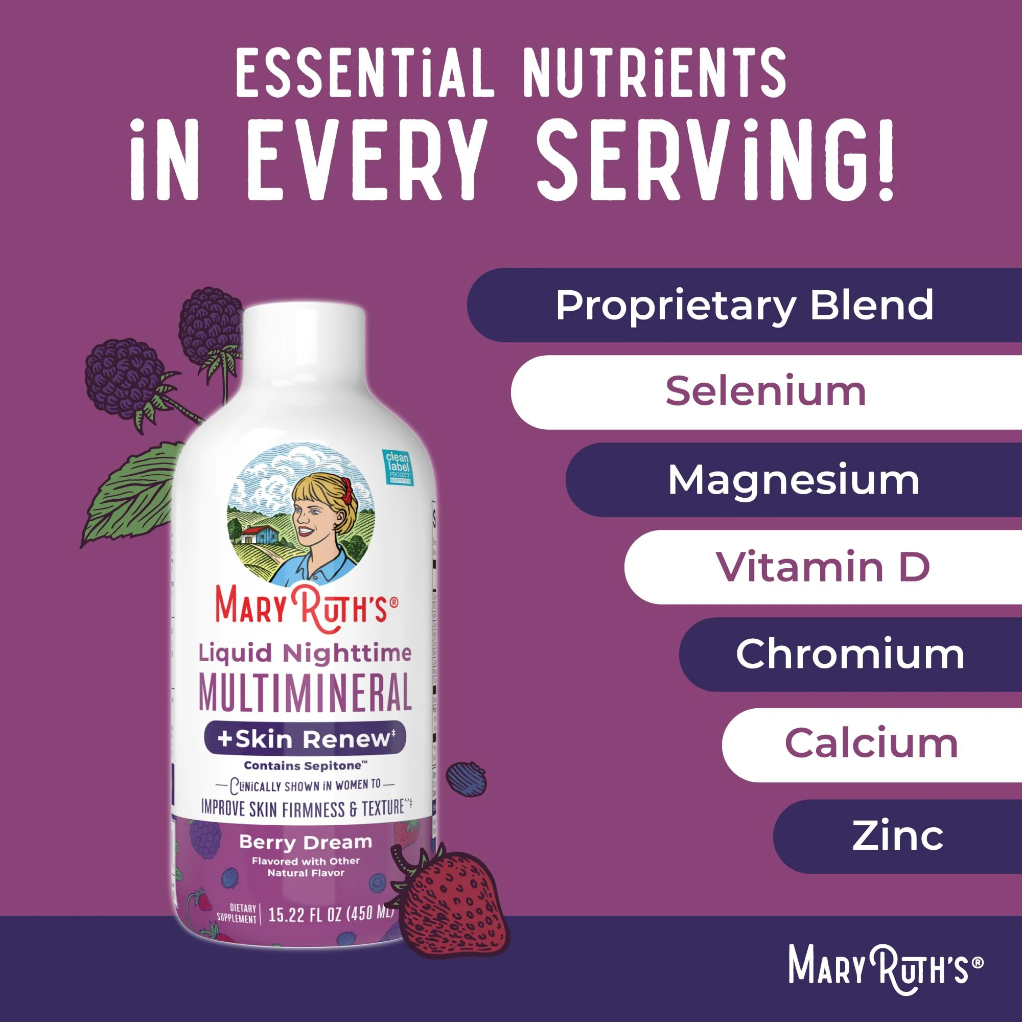 MaryRuth's Liquid Nighttime Multimineral + Skin Renew | Sepitone, No Melatonin, Vegan, 15 Servings - Image 7
