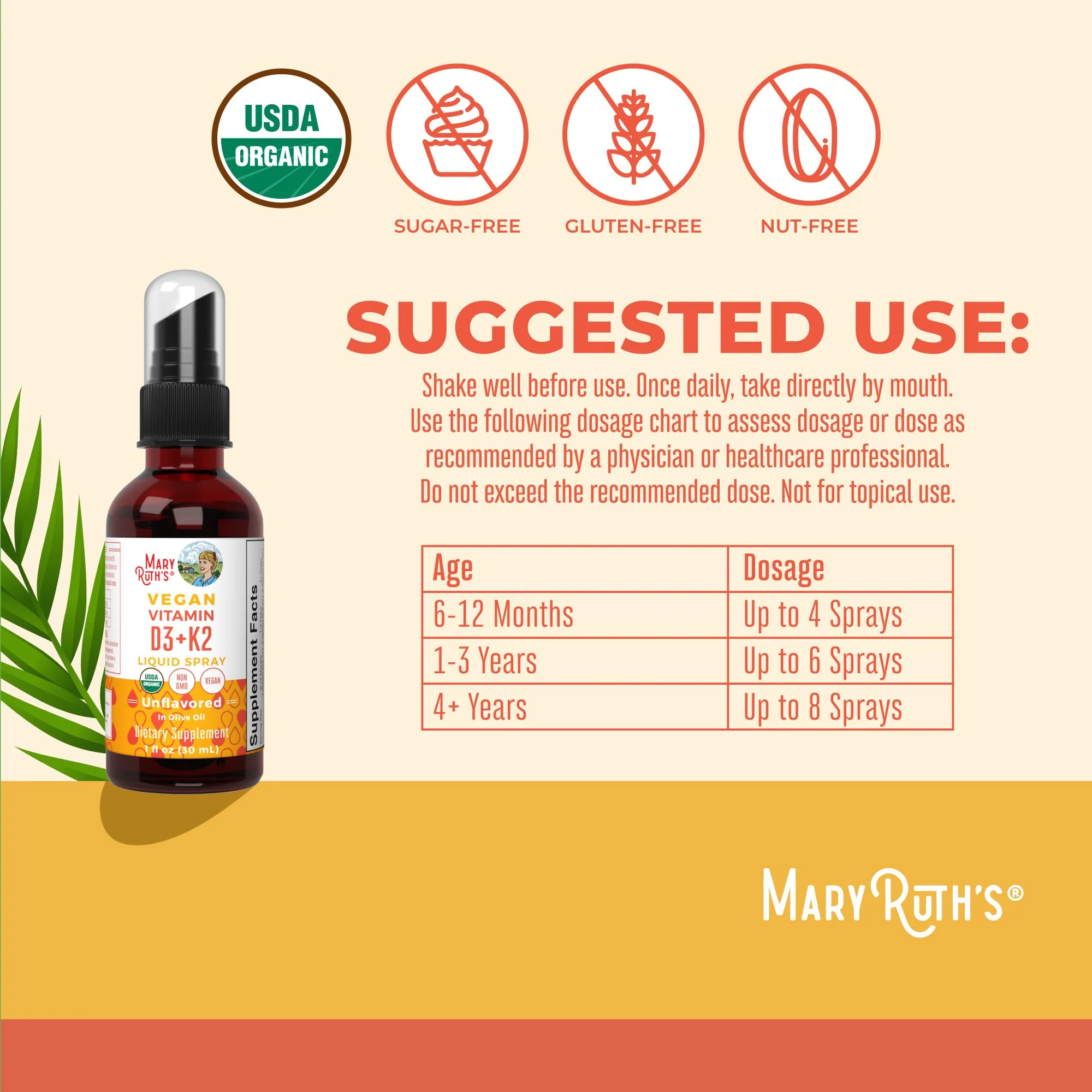 MaryRuth's Vitamin D3 + K2 Liquid Spray | Vegan, Organic, Gluten Free | 1 fl oz - Image 3