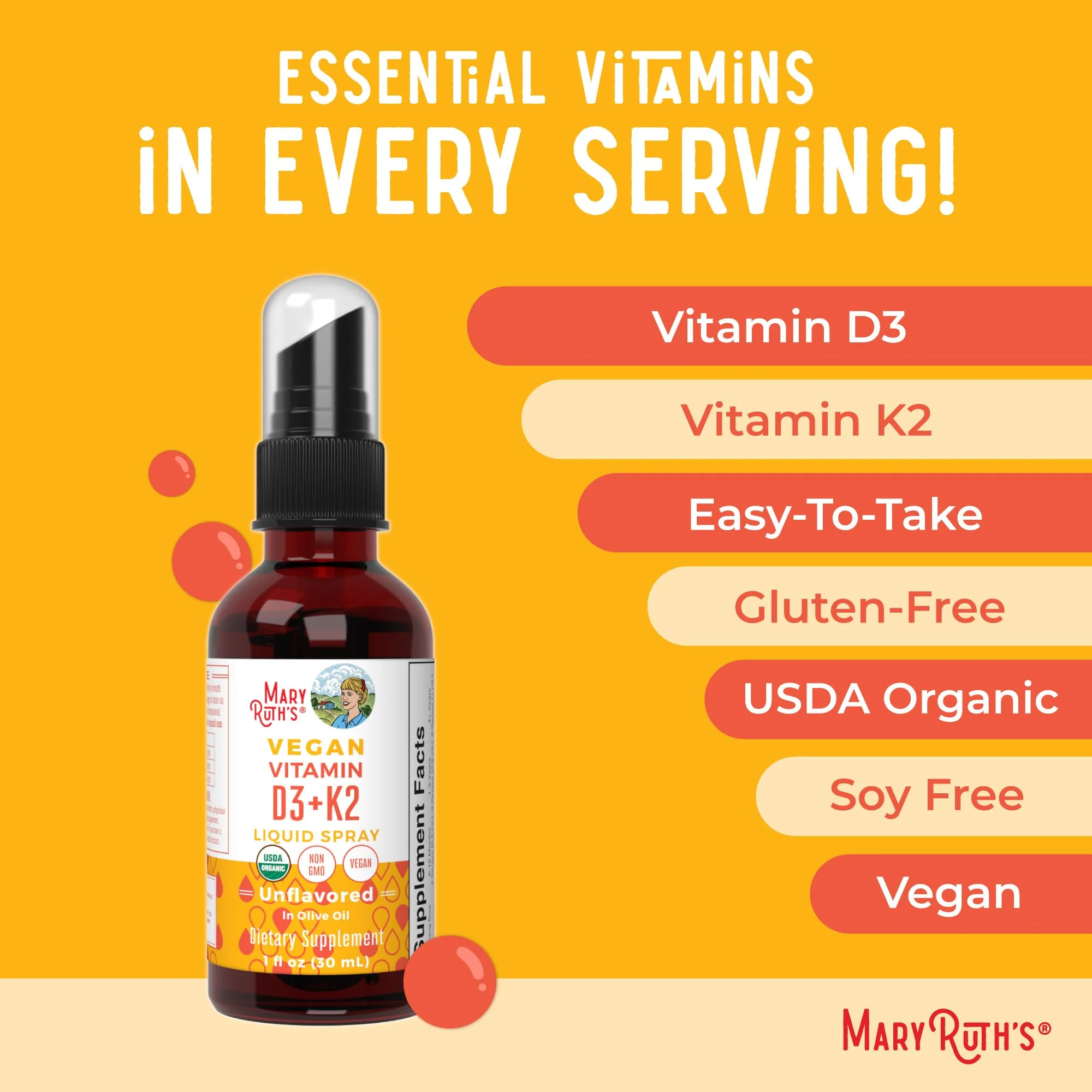 MaryRuth's Vitamin D3 + K2 Liquid Spray | Vegan, Organic, Gluten Free | 1 fl oz - Image 7
