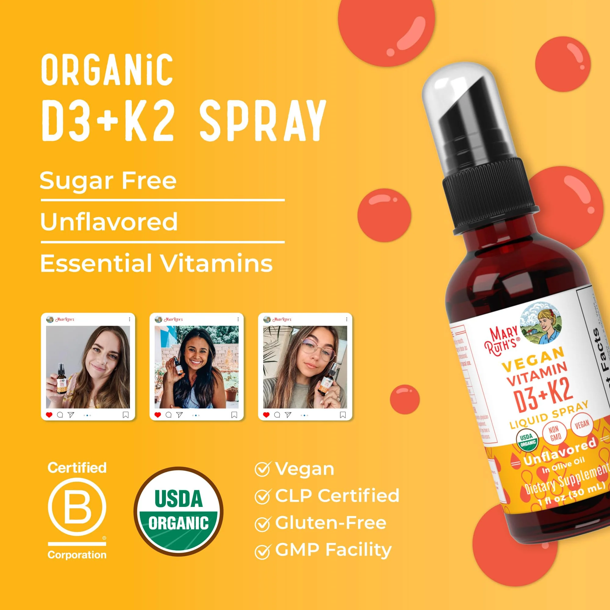 MaryRuth's Vitamin D3 + K2 Liquid Spray | Vegan, Organic, Gluten Free | 1 fl oz - Image 9