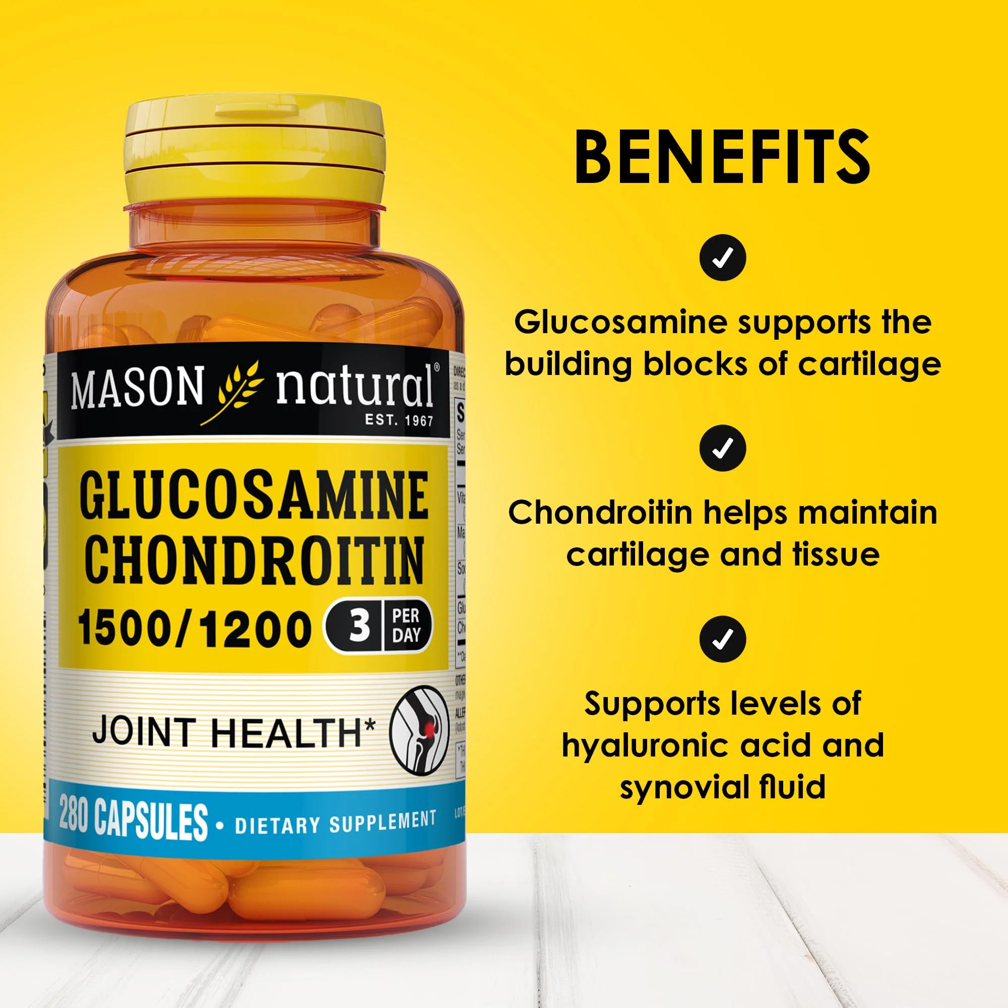 MASON NATURAL Glucosamine Chondroitin 1500/1200 with Vitamin C – 280 Capsules (3 Month Supply) - Image 3