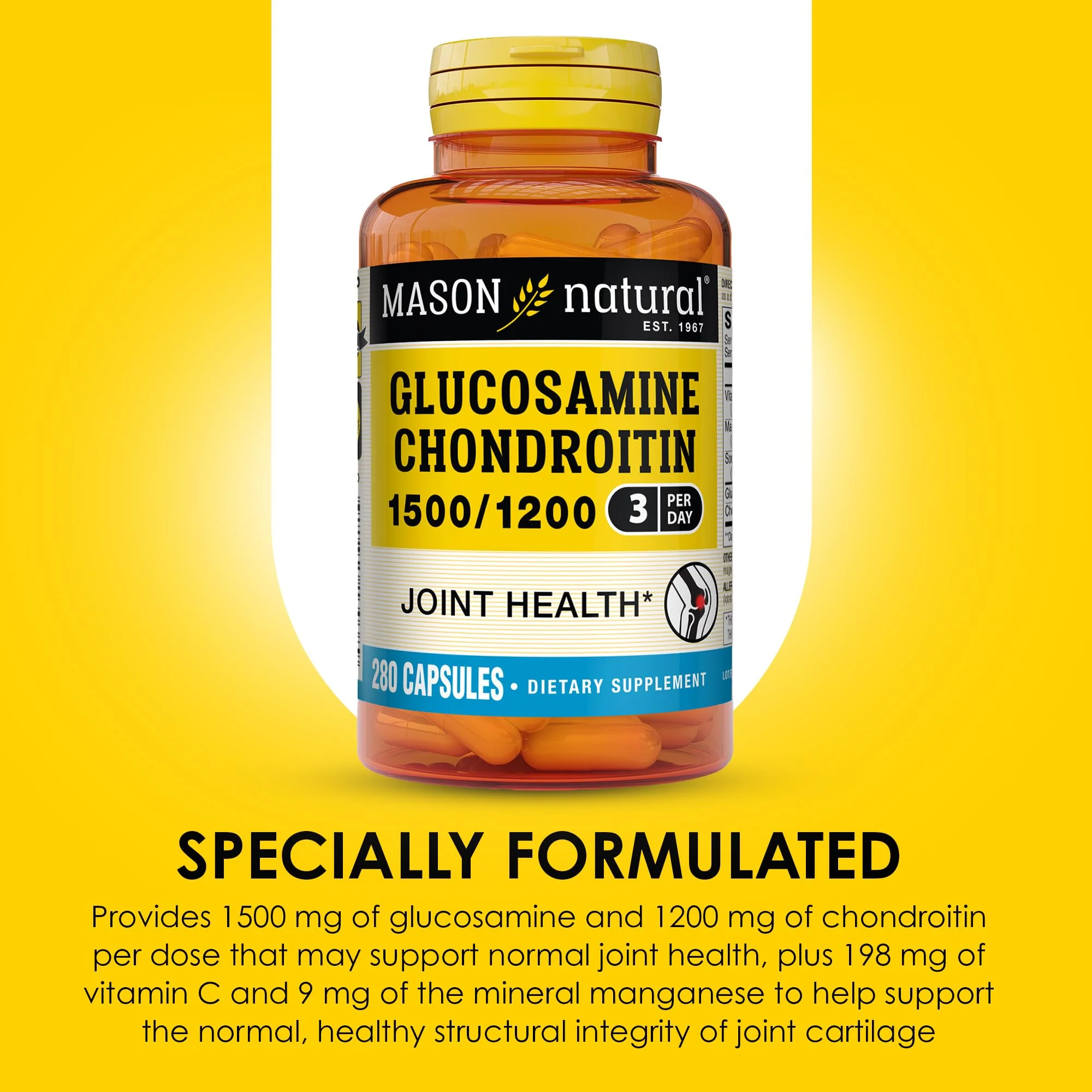 MASON NATURAL Glucosamine Chondroitin 1500/1200 with Vitamin C – 280 Capsules (3 Month Supply) - Image 5