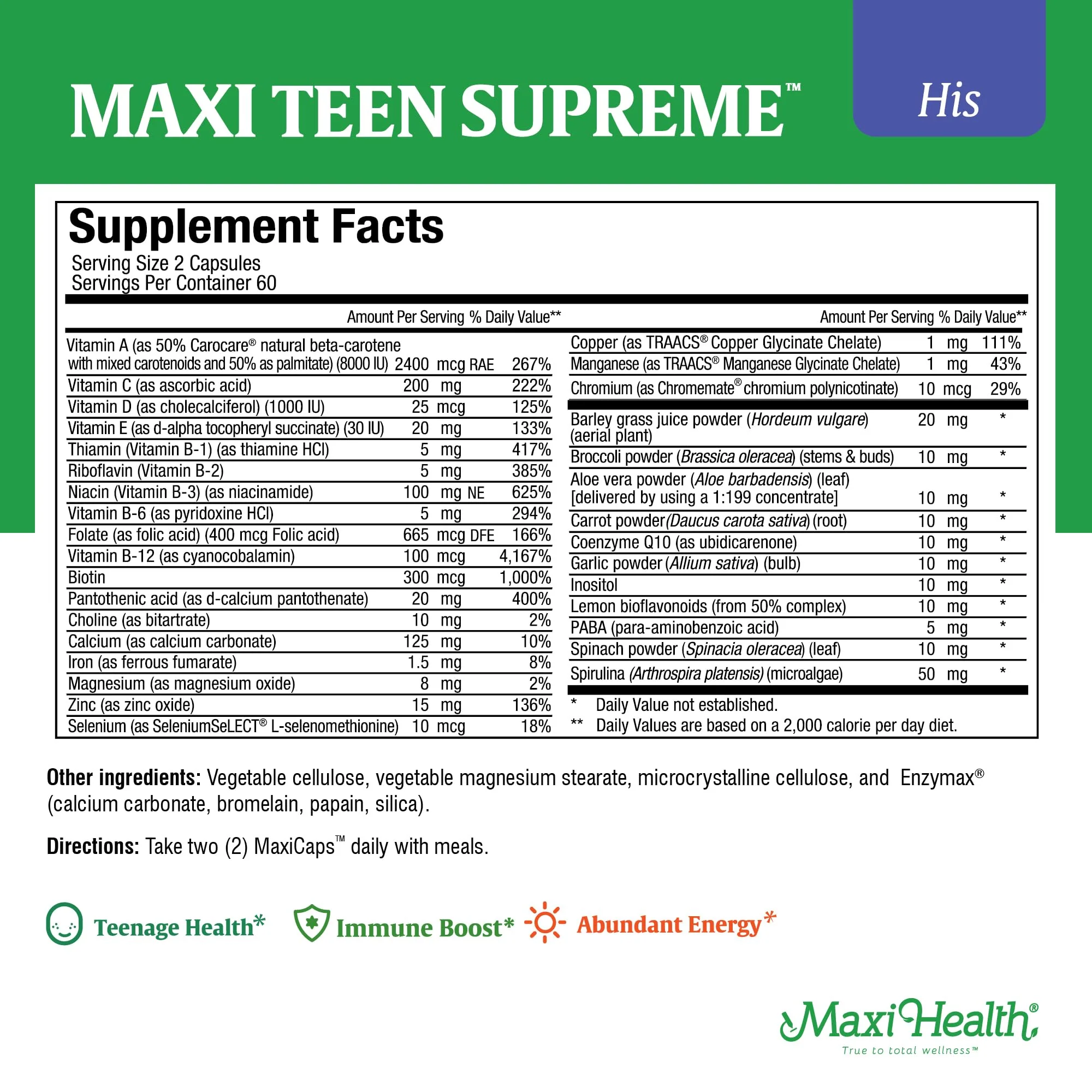Maxi Health Multivitamin for Him – Teen Boys 12–17 | Energy & Immune Support - Image 2