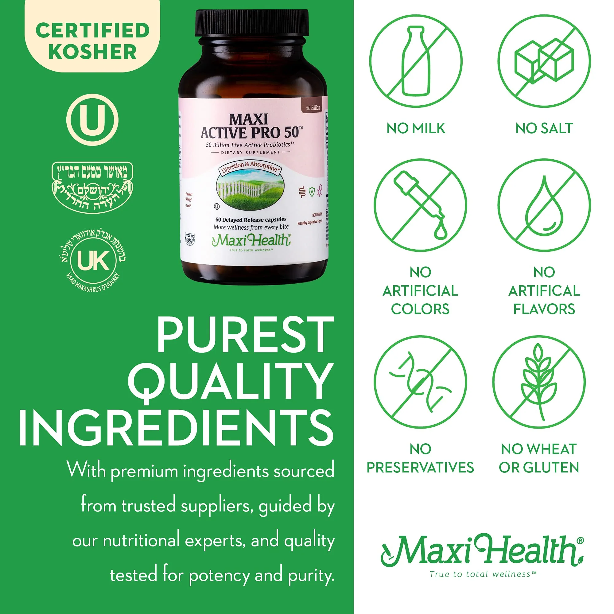 Maxi Health Probiotic Plus Ultimate Prebiotic - 50B Live Probiotics, 15 Strains, Ultra Protection | 60 Count - Image 11