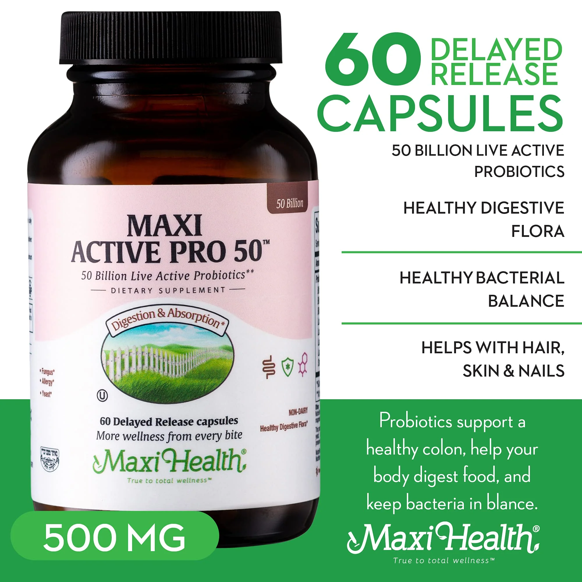 Maxi Health Probiotic Plus Ultimate Prebiotic - 50B Live Probiotics, 15 Strains, Ultra Protection | 60 Count - Image 2
