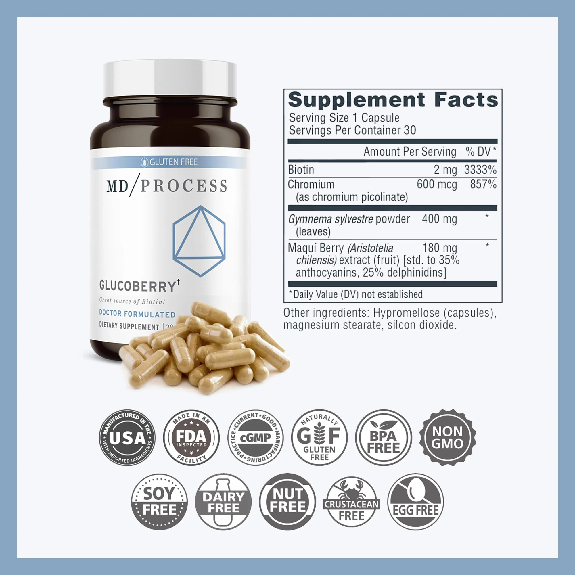 MD Process GlucoBerry Maqui Berry Extract with Chromium Picolinate for Blood Health Support - Doctor Formulated - 30 Capsules - Image 8