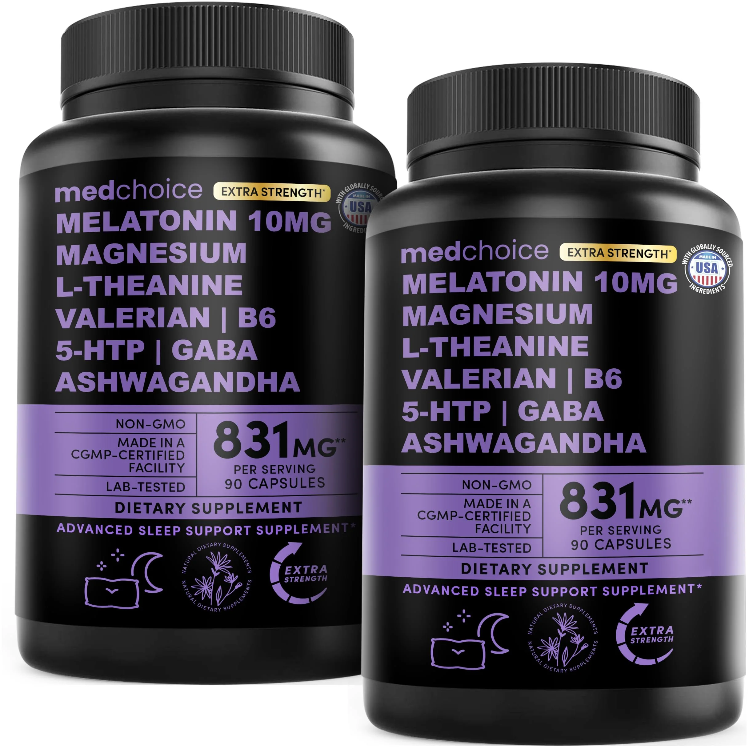 MEDCHOICE 12-in-1 Melatonin Sleep Capsules - 10mg Extra Strength with Magnesium, Ashwagandha, GABA (180 capsules, Pack of 2) - Image 10