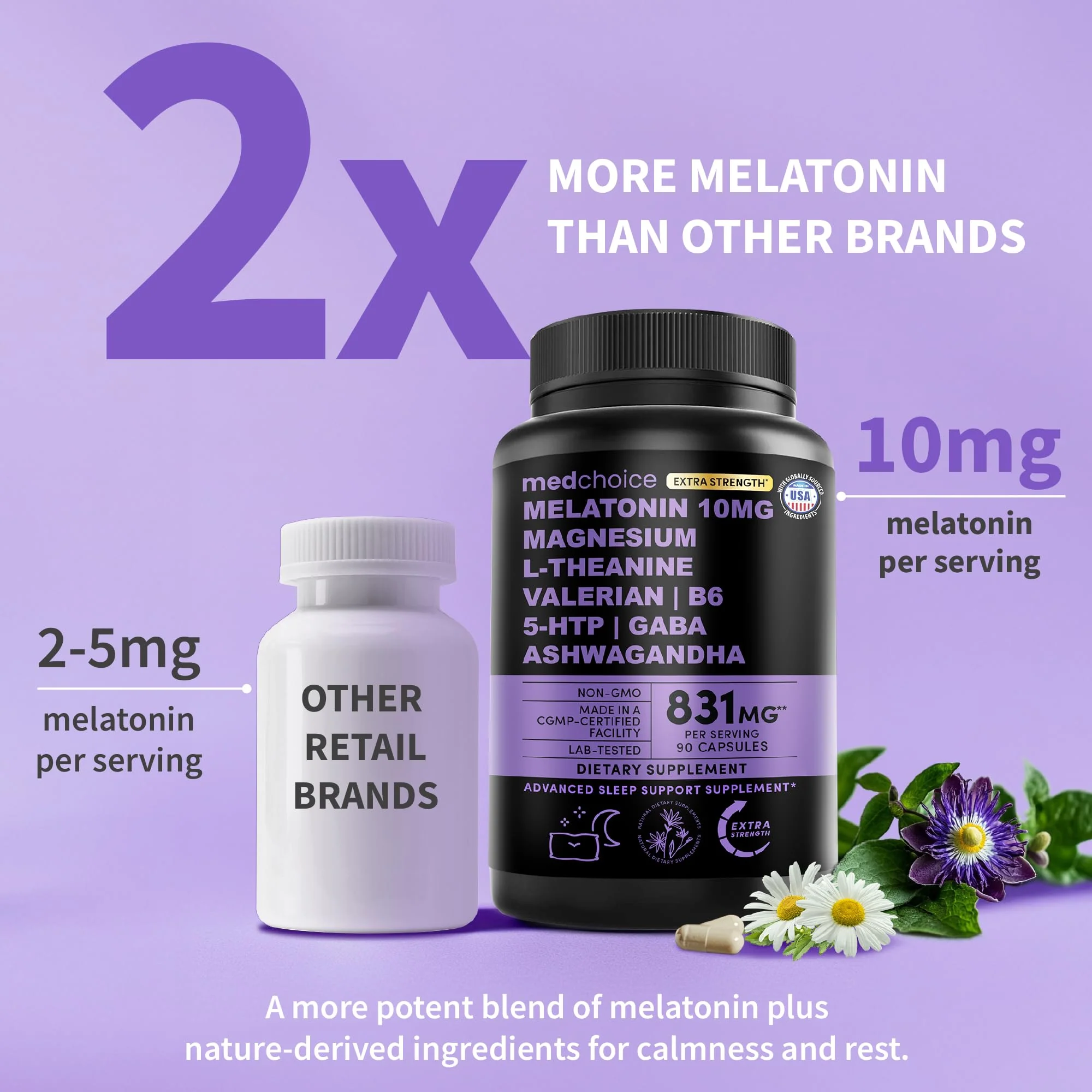 MEDCHOICE 12-in-1 Melatonin Sleep Capsules - 10mg Extra Strength with Magnesium, Ashwagandha, GABA (180 capsules, Pack of 2) - Image 11