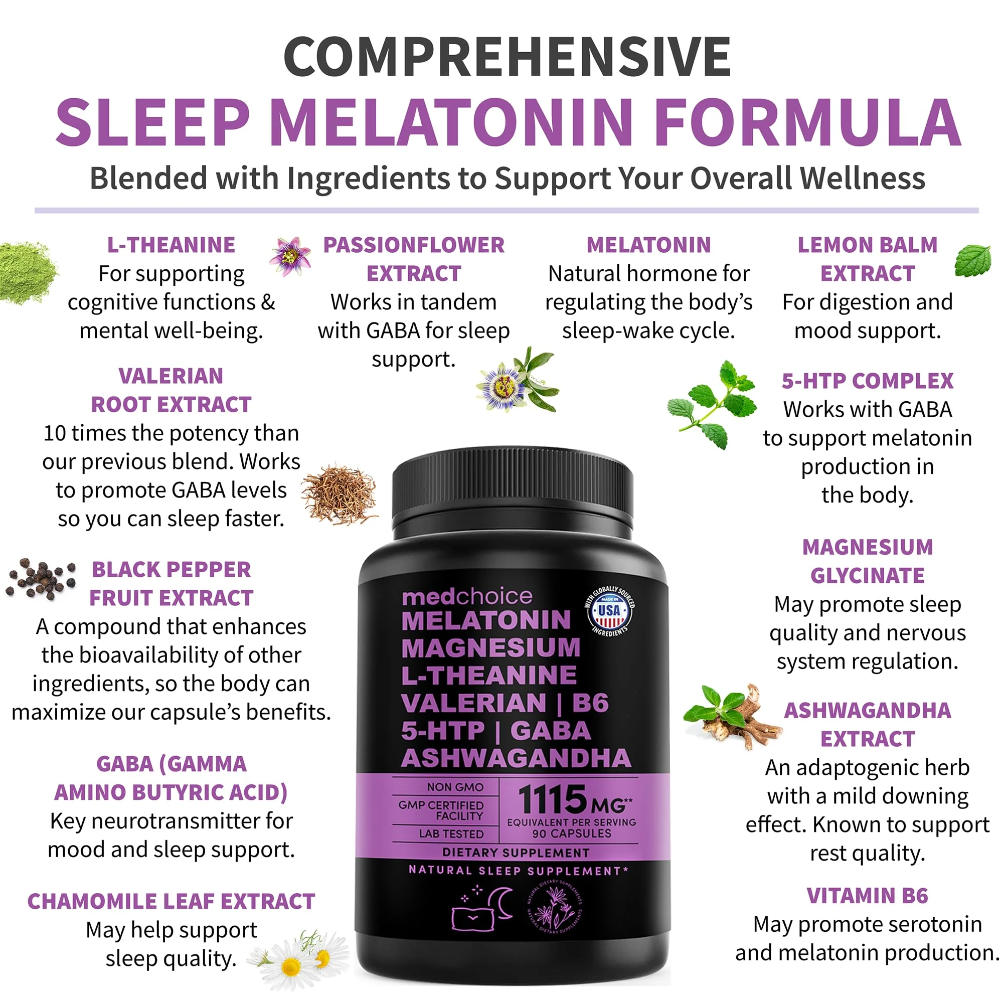 MEDCHOICE 12-in-1 Melatonin Sleep Capsules – 5 mg Melatonin & 500 mg Magnesium Glycinate (90ct, Pack of 3) - Image 4