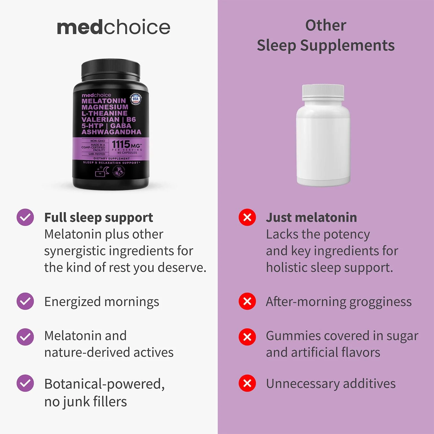 MEDCHOICE 12-in-1 Melatonin Sleep Capsules – 5mg Melatonin + Magnesium Glycinate 500mg (90ct, Pack of 4) - Image 15