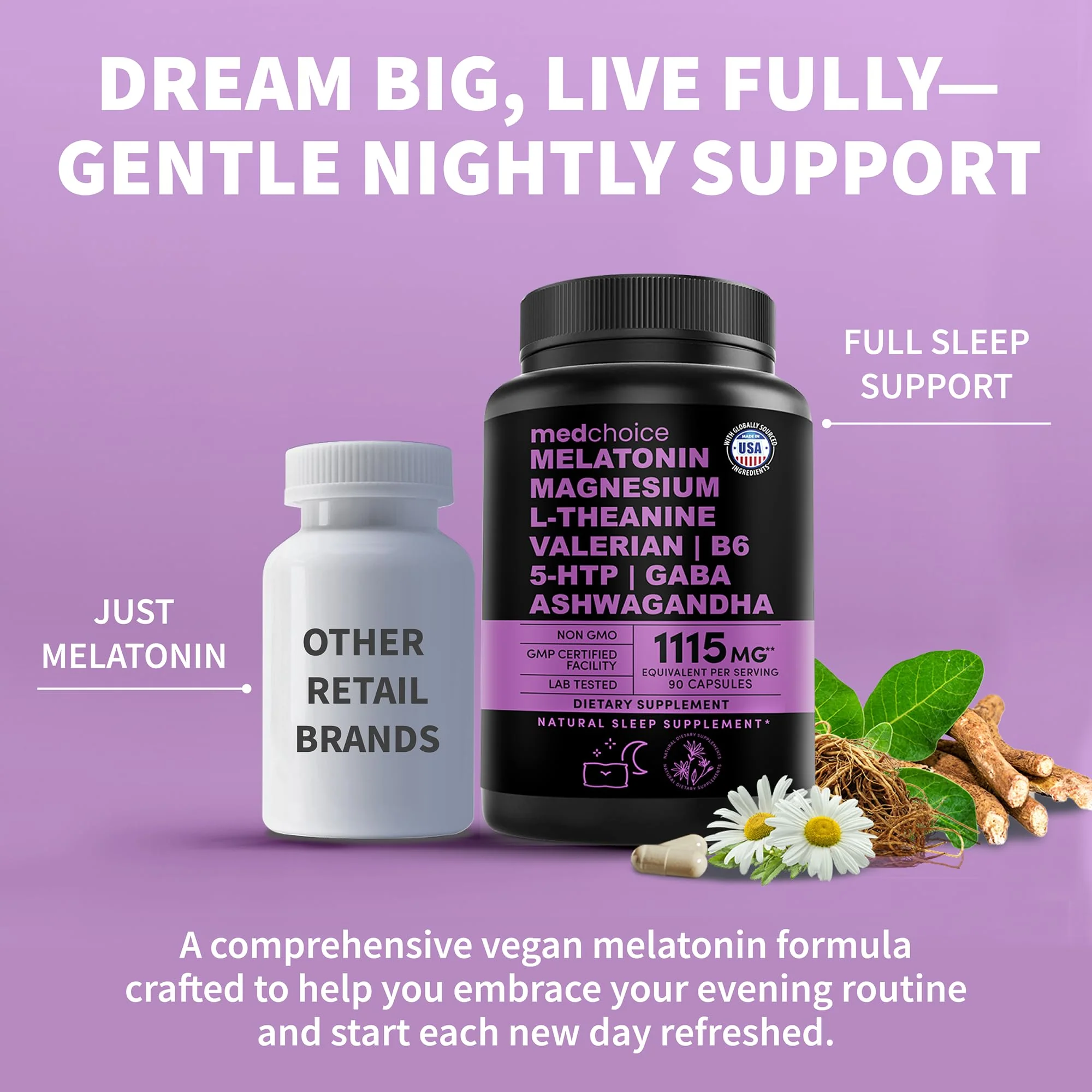 MEDCHOICE 12-in-1 Melatonin Sleep Capsules – 5mg Melatonin + Magnesium Glycinate 500mg (90ct, Pack of 4) - Image 2