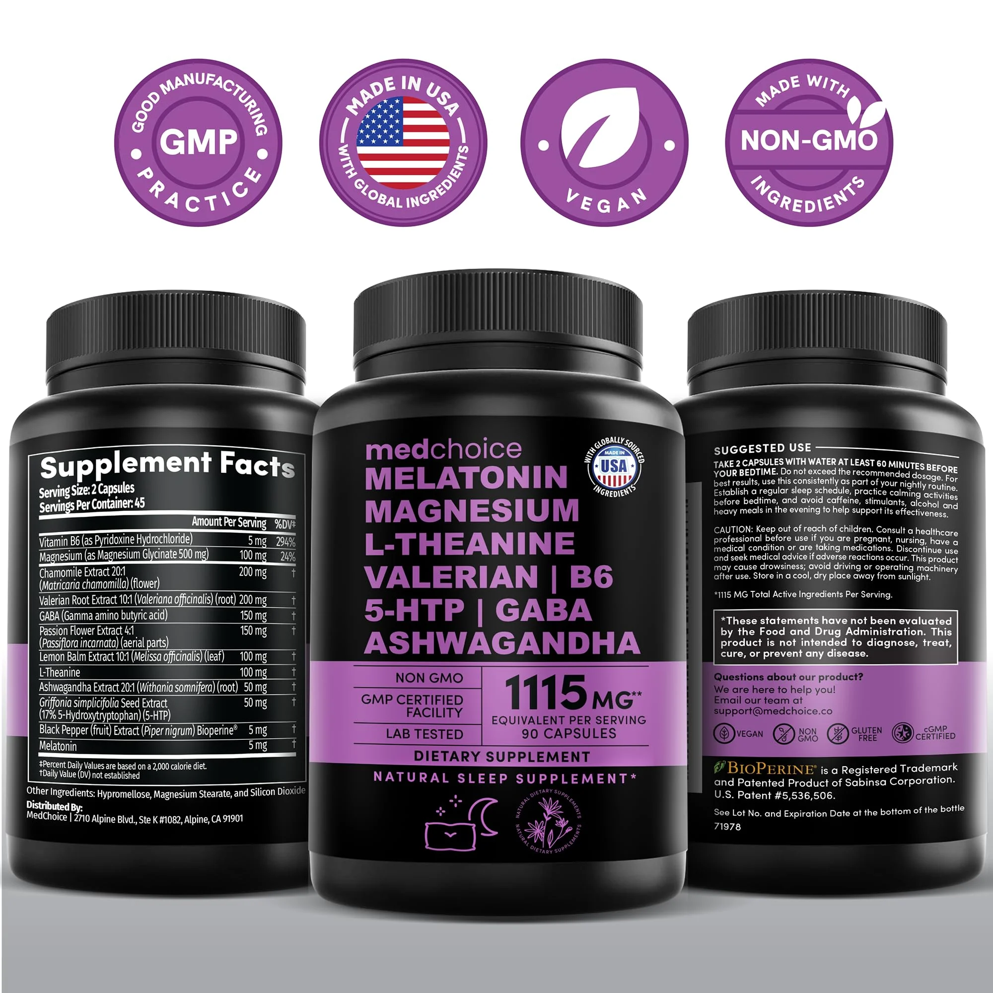 MEDCHOICE 12-in-1 Melatonin Sleep Capsules – 5mg Melatonin + Magnesium Glycinate 500mg (90ct, Pack of 4) - Image 9