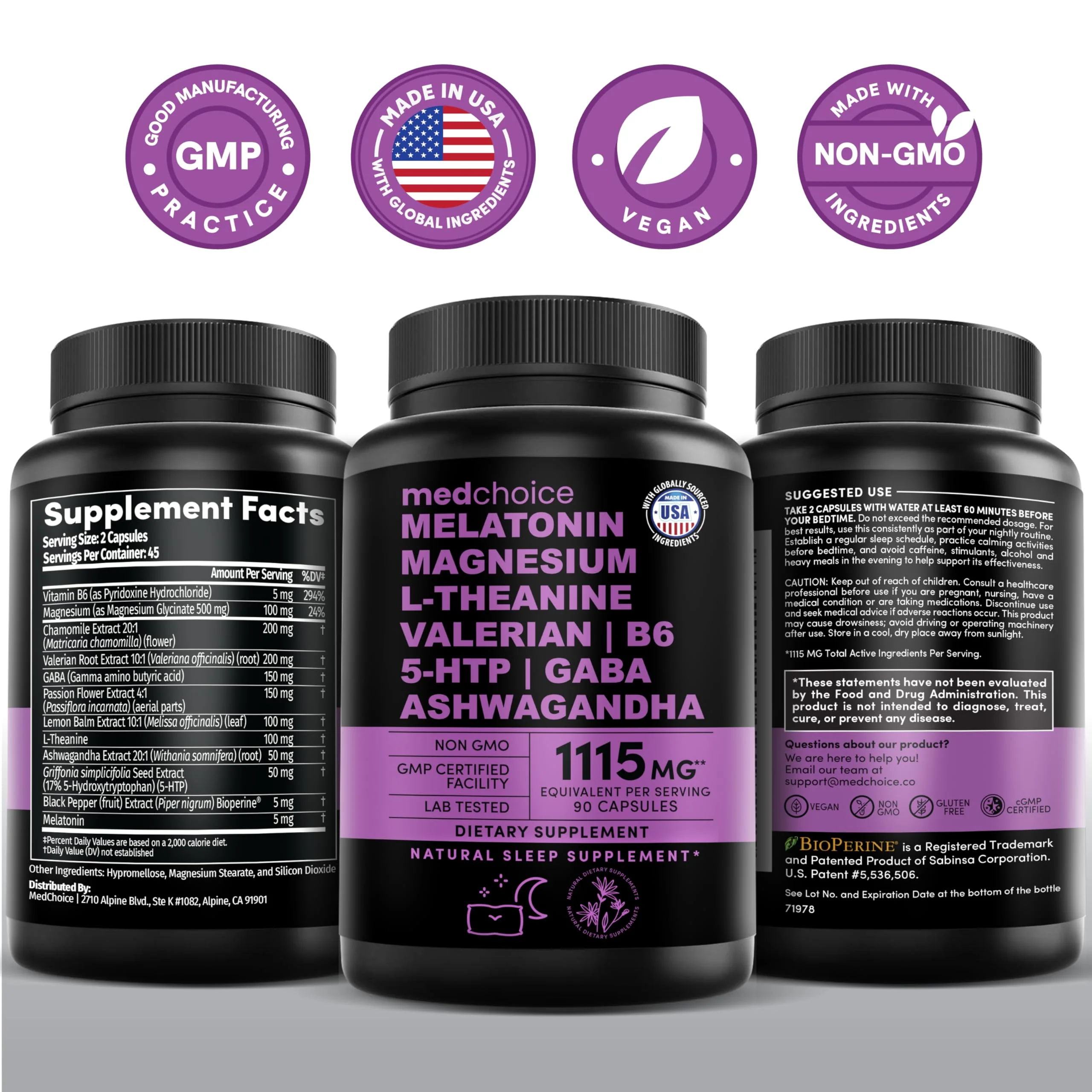 MEDCHOICE 12-in-1 Melatonin Sleep Capsules – Melatonin 5 mg + Magnesium Glycinate 500 mg (90 ct, Pack of 2) - Image 9