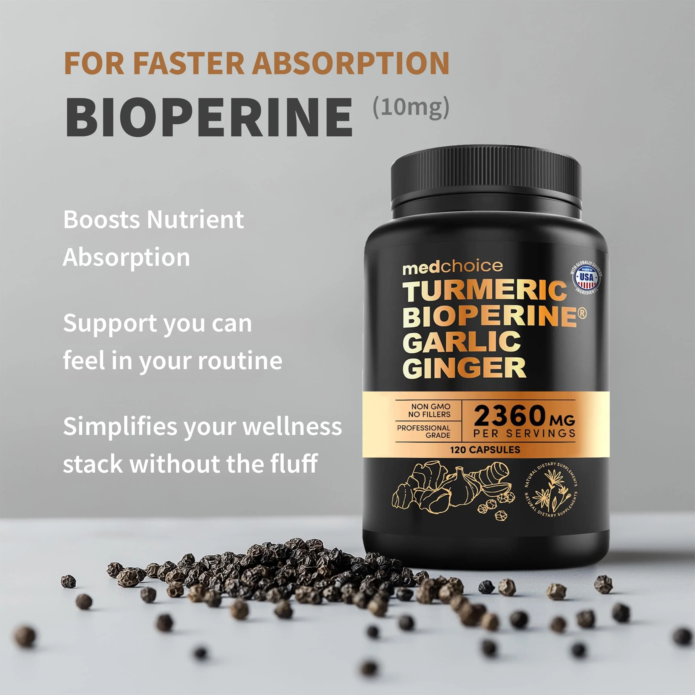 MEDCHOICE 4-in-1 Turmeric and Garlic with BioPerine – 2360mg Turmeric Ginger Capsules, 120 Count (Pack of 2) - Image 5
