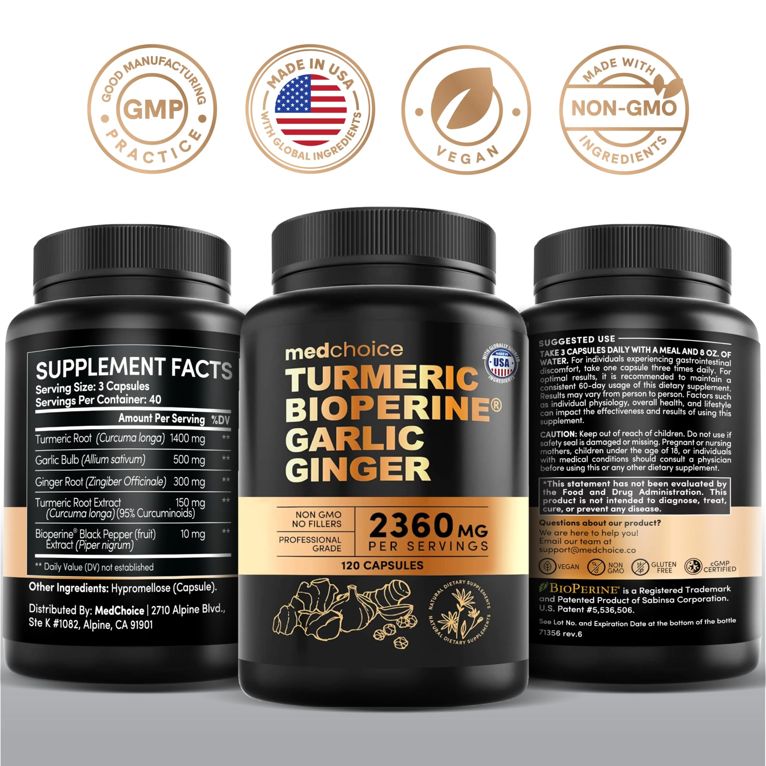 MEDCHOICE 4-in-1 Turmeric and Garlic with BioPerine – 2360mg Turmeric Ginger Capsules, 120 Count (Pack of 2) - Image 7