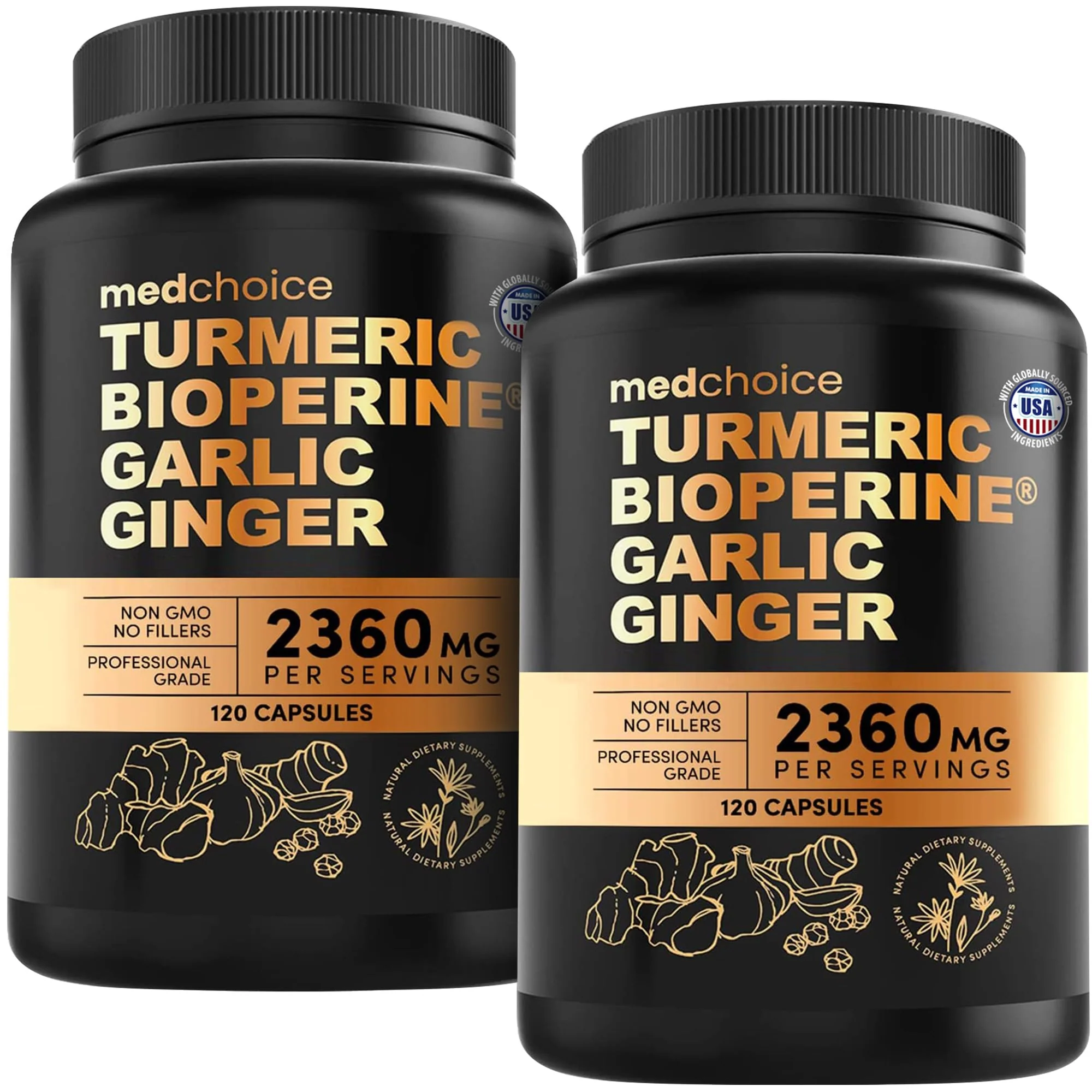 MEDCHOICE 4-in-1 Turmeric and Garlic with BioPerine – 2360mg Turmeric Ginger Capsules, 120 Count (Pack of 2) - Image 8