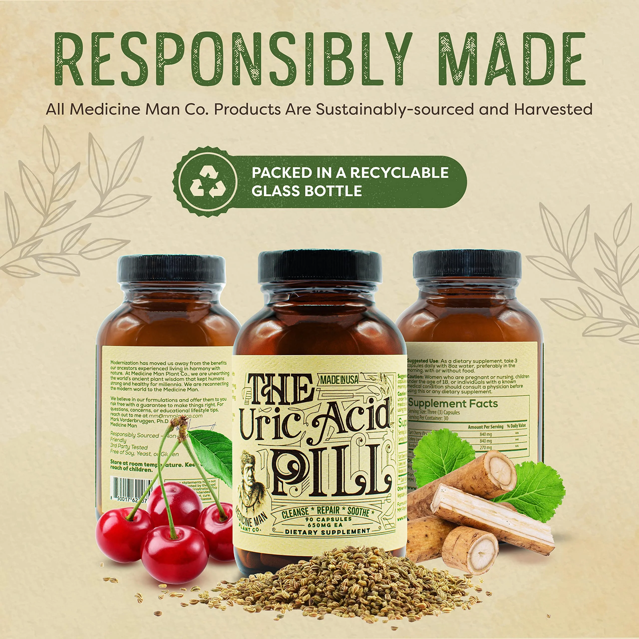 Medicine Man Plant Co The Uric Acid Pill – 90 Capsules | Tart Cherry, Celery Seed & Burdock Root - Image 14