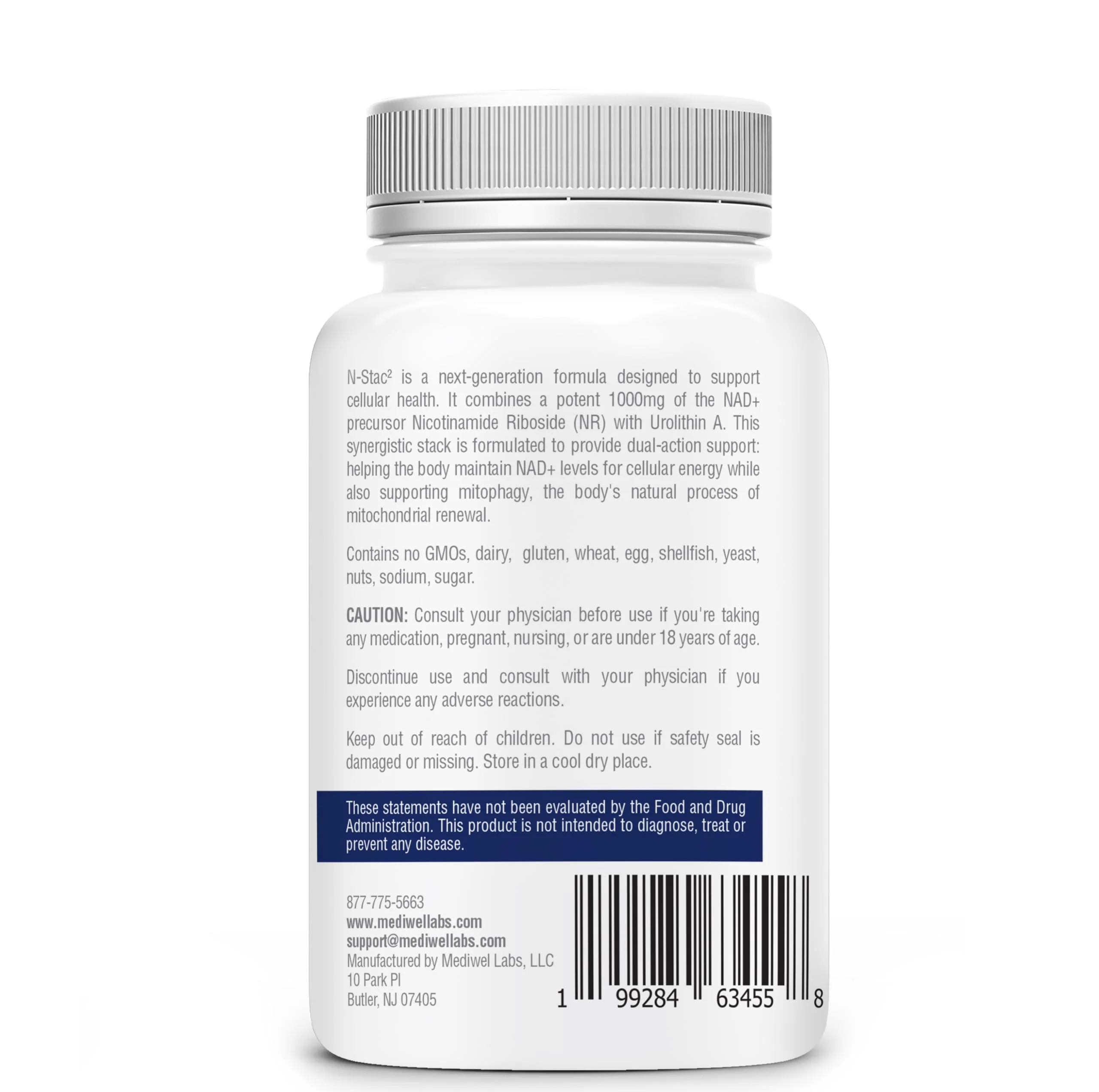 MEDIWEL N-Stac2 NAD+ Supplement – 1000mg NR + Urolithin A, 60 Capsules - Image 3
