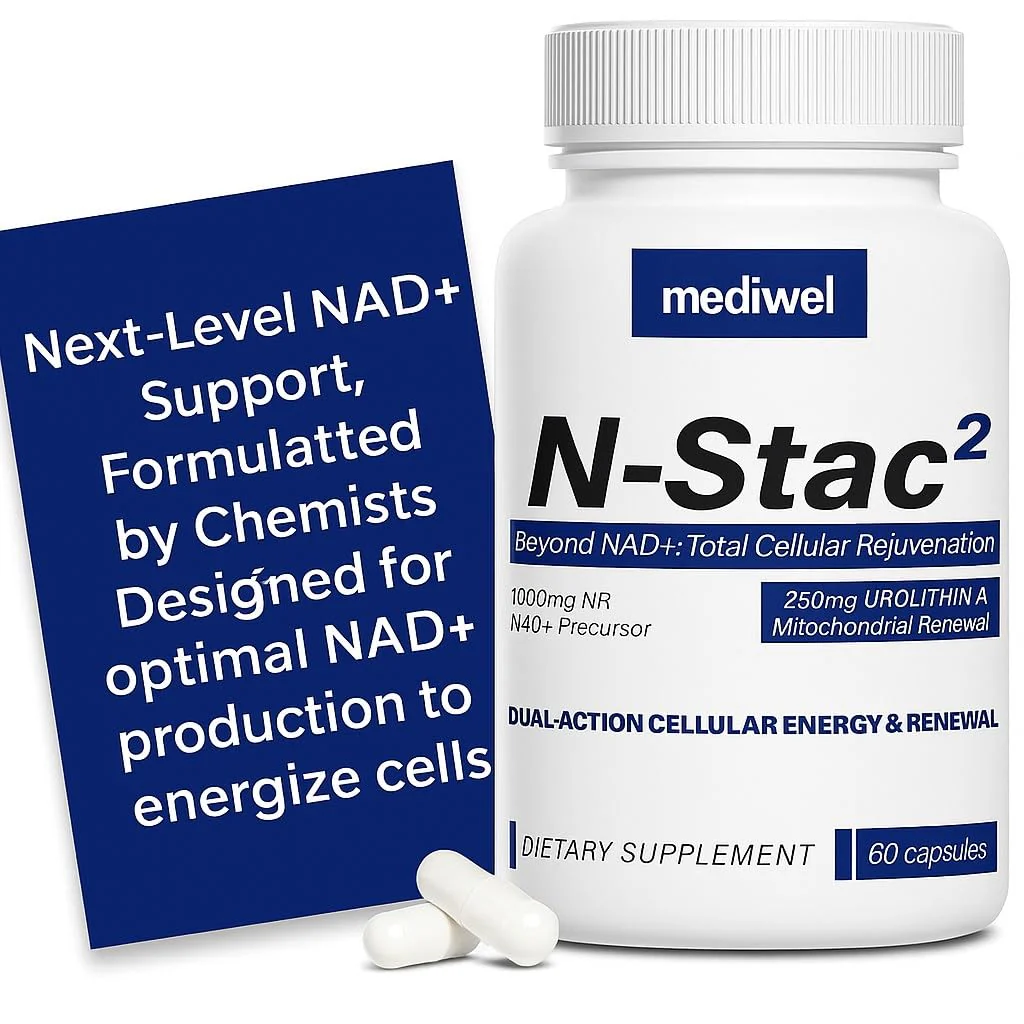 MEDIWEL N-Stac2 NAD+ Supplement – 1000mg NR + Urolithin A, 60 Capsules - Image 6