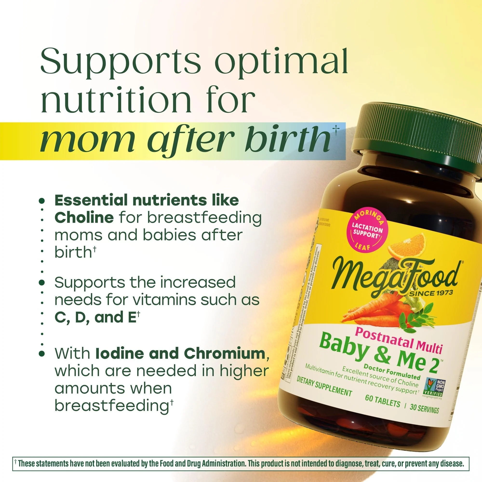 MegaFood Baby & Me 2 Postnatal Vitamins for Breastfeeding – Folate, Choline, Iodine, Vitamin D | 120 Tabs - Image 10