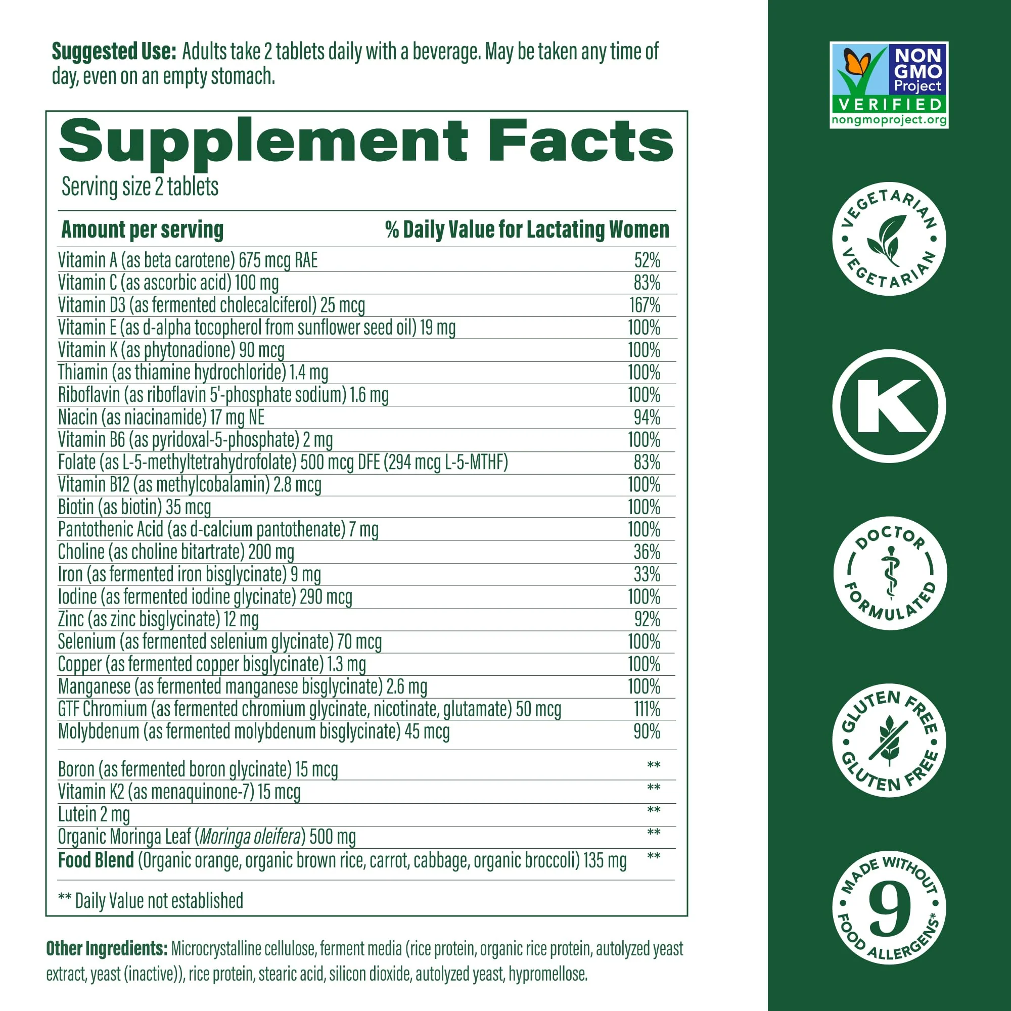MegaFood Baby & Me 2 Postnatal Vitamins for Breastfeeding – Folate, Choline, Iodine, Vitamin D | 120 Tabs - Image 2