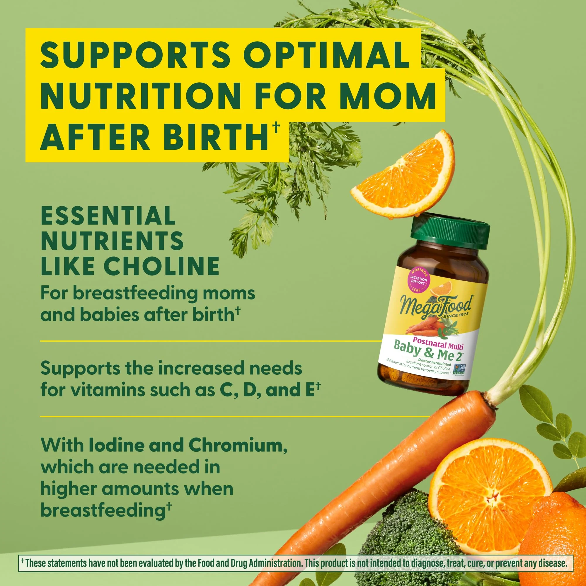 MegaFood Baby & Me 2 Postnatal Vitamins for Breastfeeding – Folate, Choline, Iodine, Vitamin D | 120 Tabs - Image 3