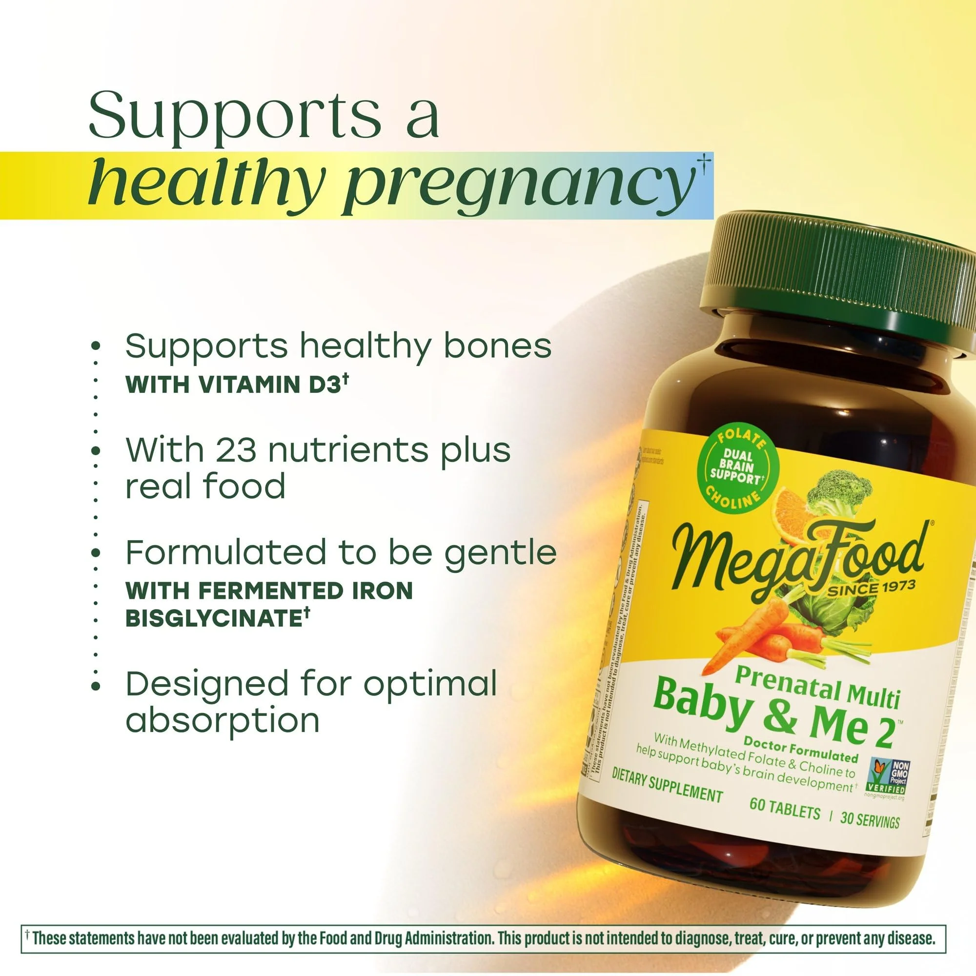 MegaFood Baby & Me 2 Prenatal Vitamins – Folate, Choline, Iron & Vitamin D | 120 Tabs (60 Servings) - Image 13