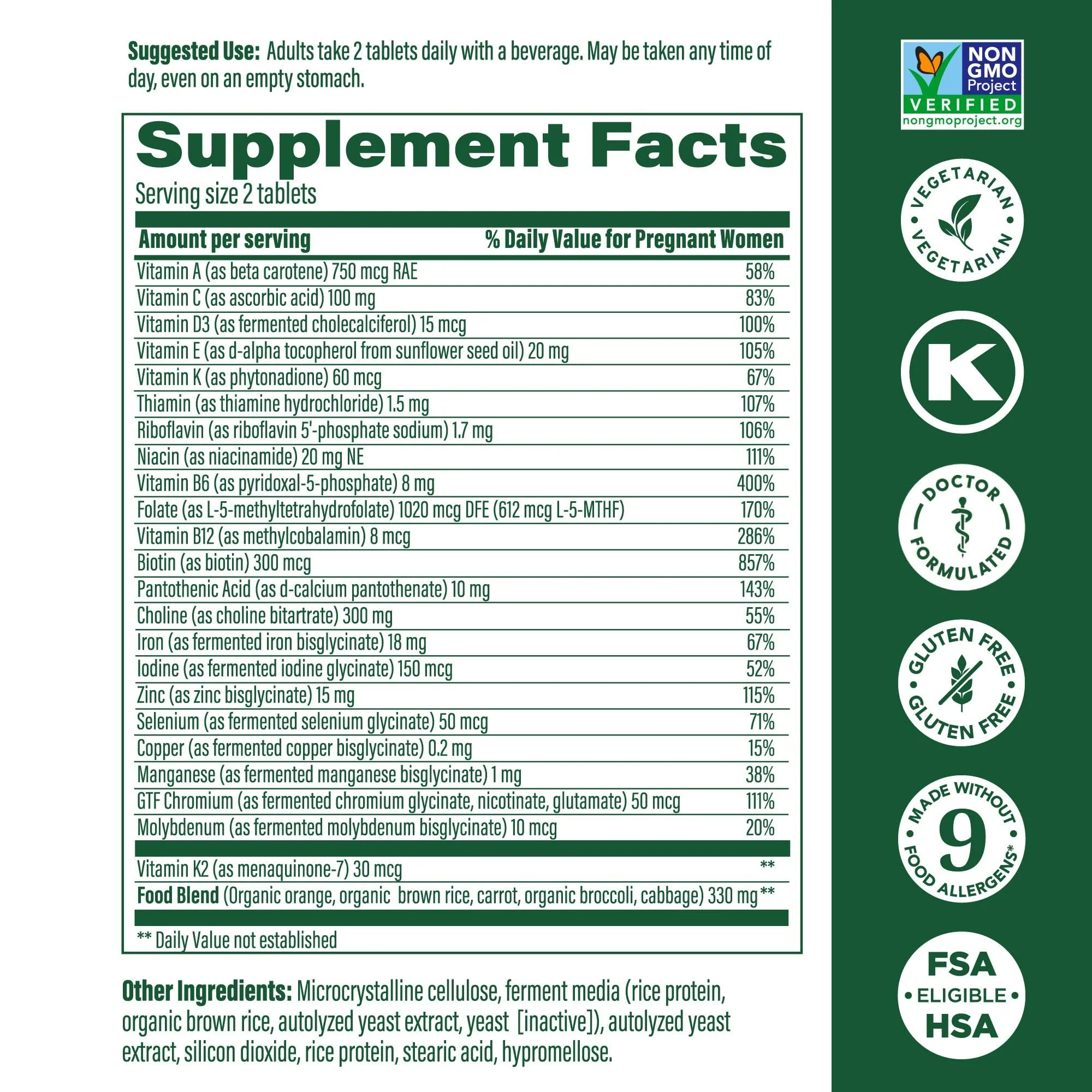 MegaFood Baby & Me 2 Prenatal Vitamins – Folate, Choline, Iron & Vitamin D | 120 Tabs (60 Servings) - Image 4