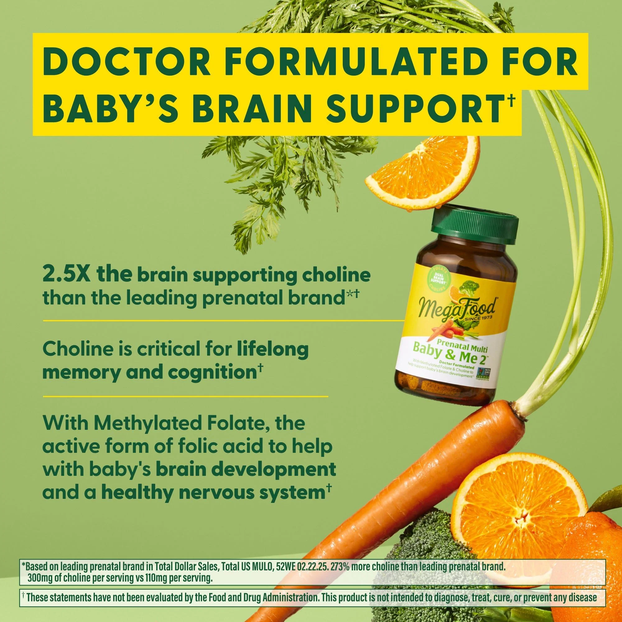 MegaFood Baby & Me 2 Prenatal Vitamins – Folate, Choline, Iron & Vitamin D | 120 Tabs (60 Servings) - Image 5