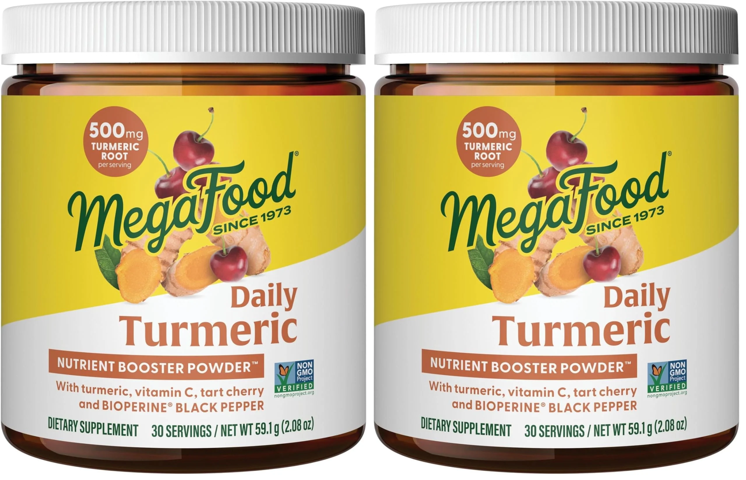 MegaFood Daily Turmeric Nutrient Booster Powder – Vegan Turmeric Supplement with Black Pepper, Tart Cherry & Vitamin C (2 x 2.08 oz)