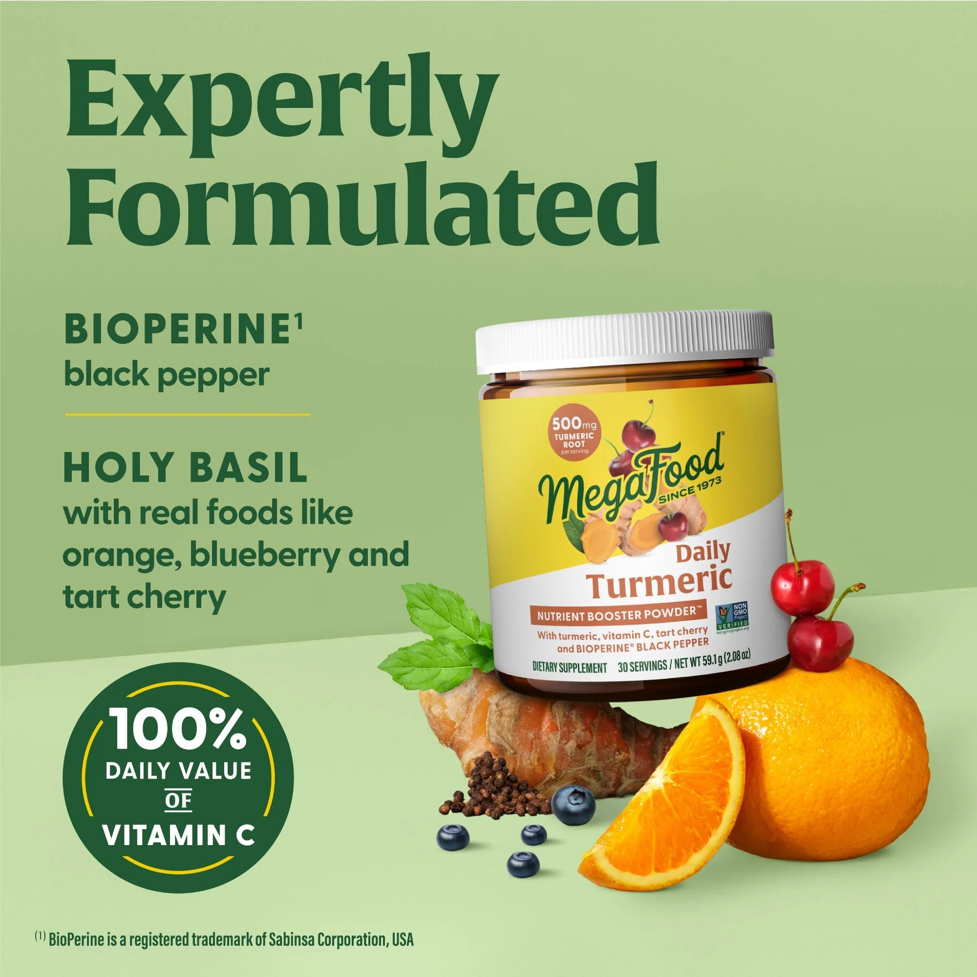 MegaFood Daily Turmeric Nutrient Booster Powder – Vegan Turmeric Supplement with Black Pepper, Tart Cherry & Vitamin C (2 x 2.08 oz) - Image 4