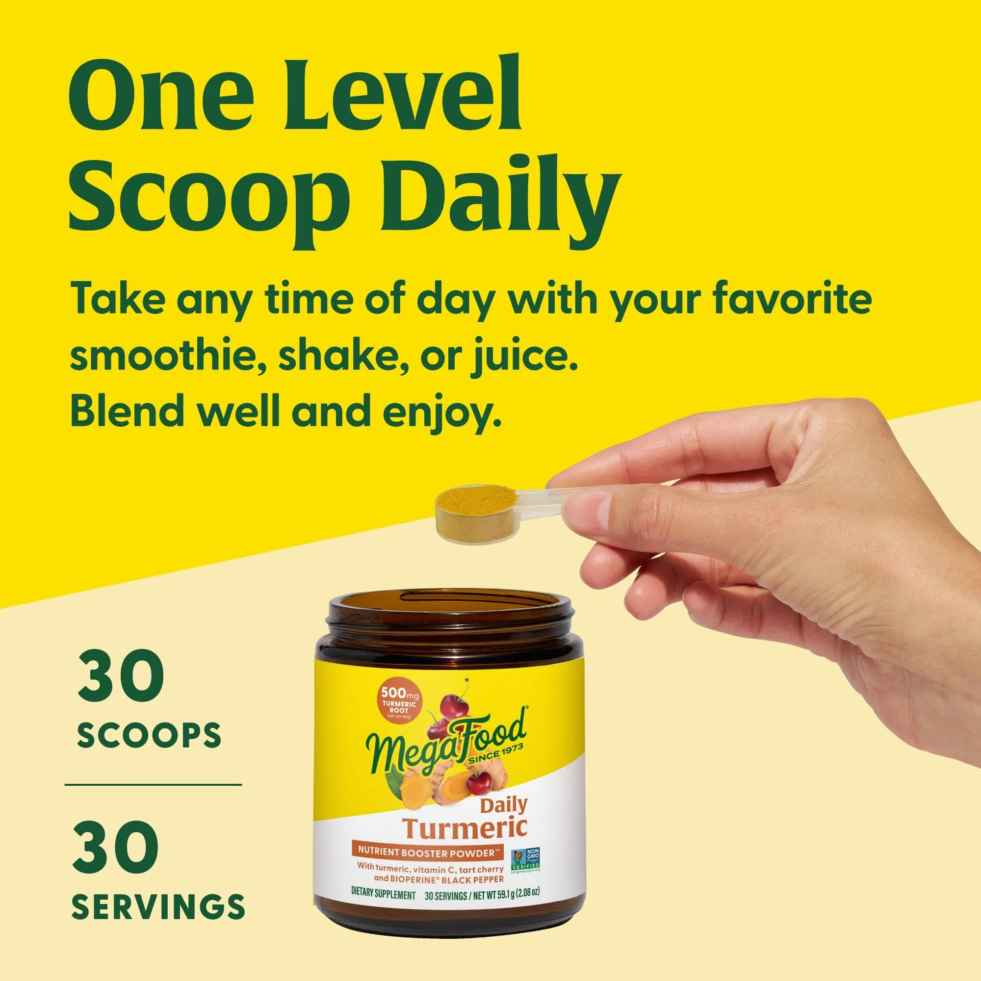 MegaFood Daily Turmeric Nutrient Booster Powder – Vegan Turmeric Supplement with Black Pepper, Tart Cherry & Vitamin C (2 x 2.08 oz) - Image 5
