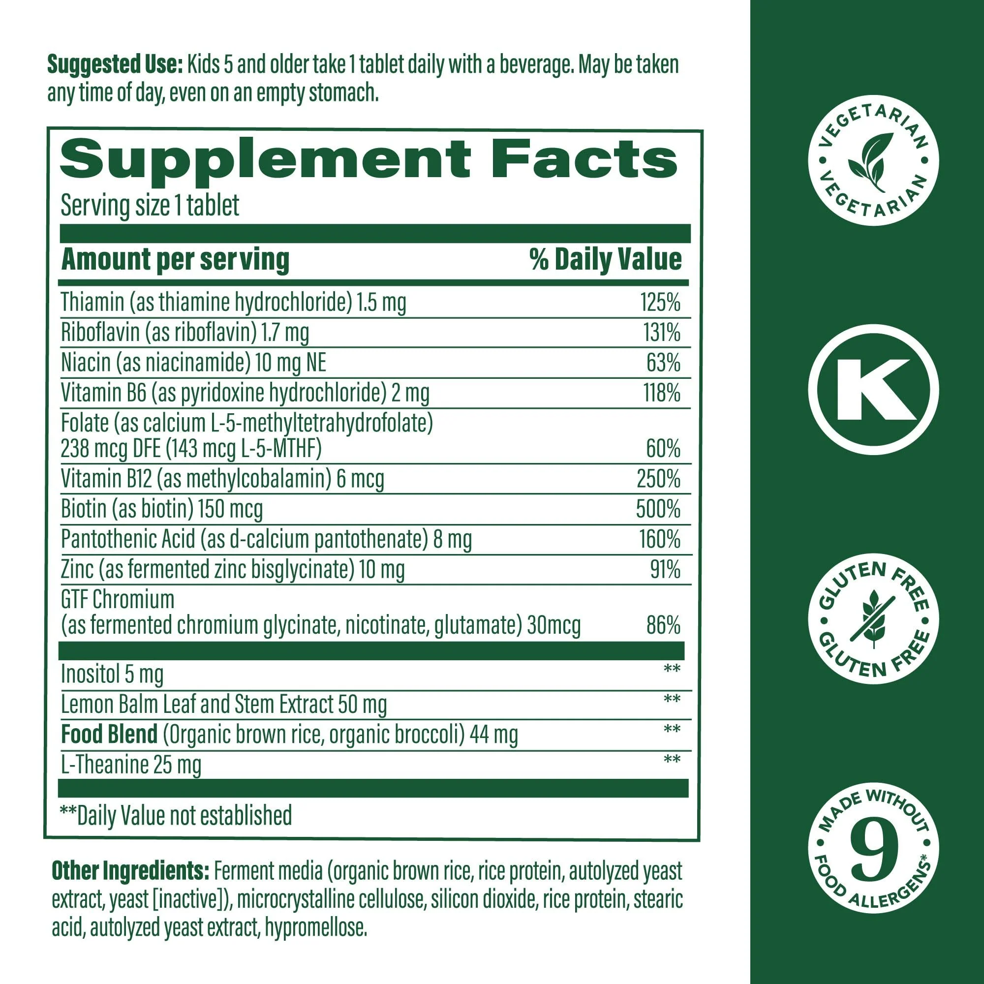 MegaFood Kids Vitamin B Complex – B12, B6, Folate, L-Theanine | Vegetarian & Gluten Free - Image 2