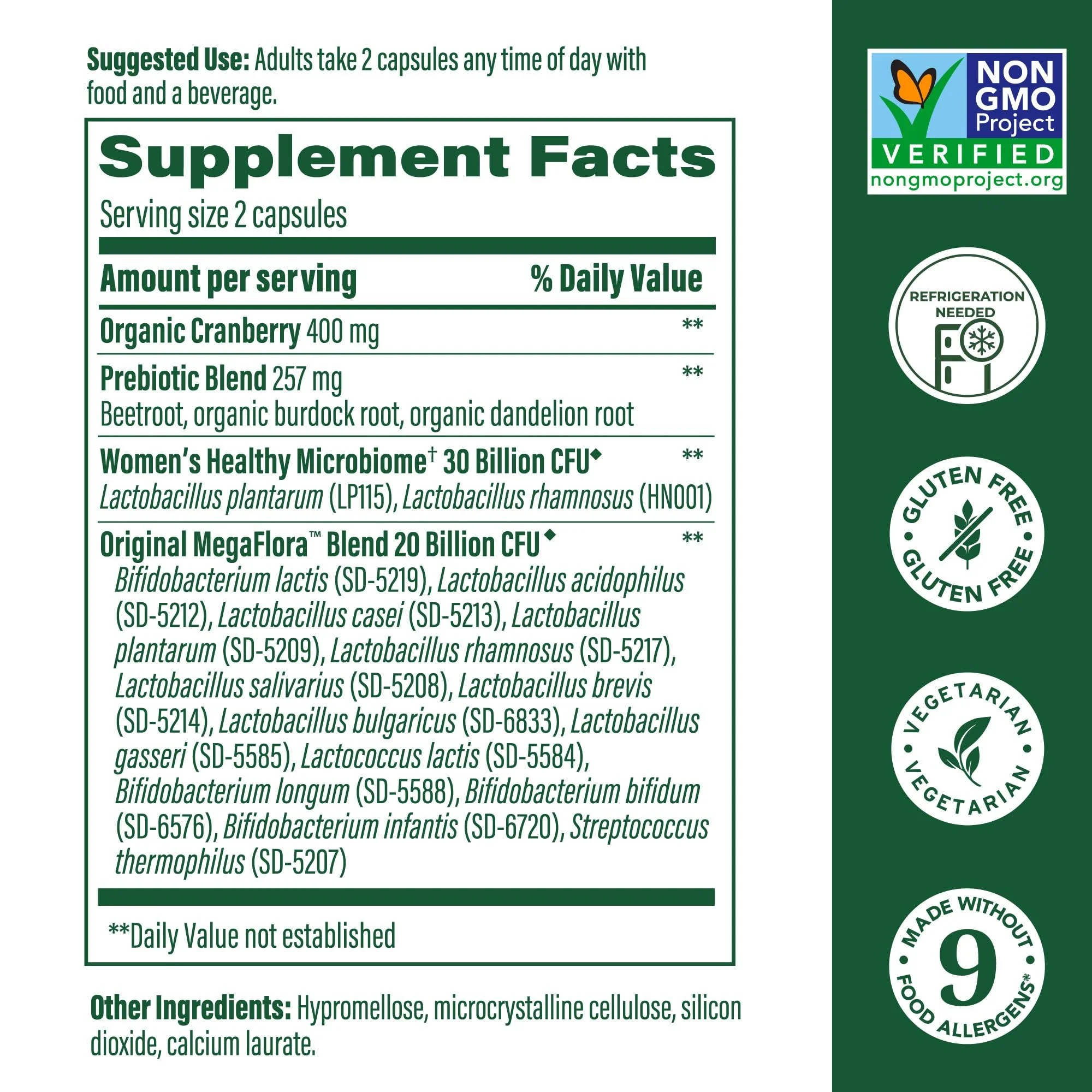 MegaFood MegaFlora Probiotics for Women – 50B CFU, 14 Strains, Cranberry, 90 Veg Capsules - Image 2