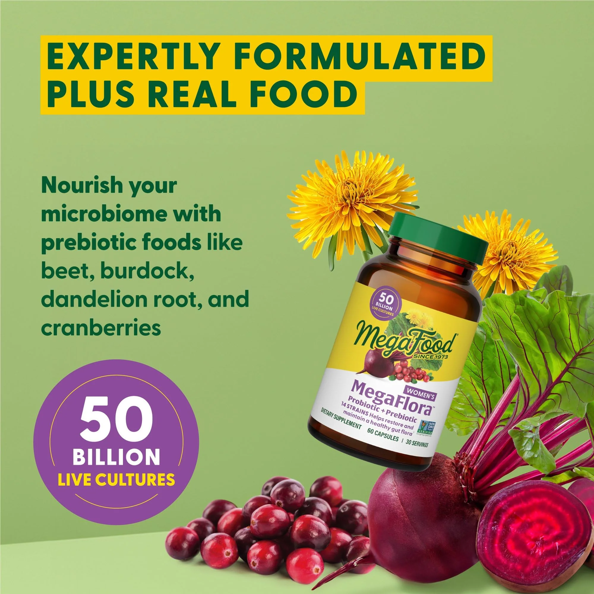 MegaFood MegaFlora Probiotics for Women – 50B CFU, 14 Strains, Cranberry, 90 Veg Capsules - Image 4