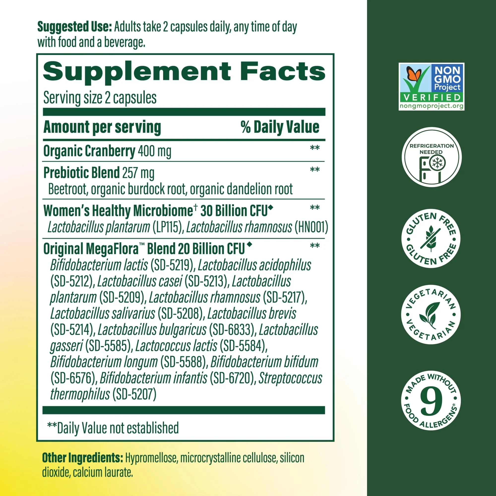 MegaFood MegaFlora Probiotics for Women – 50B CFU, 14 Strains, Cranberry, 90 Veg Capsules - Image 9