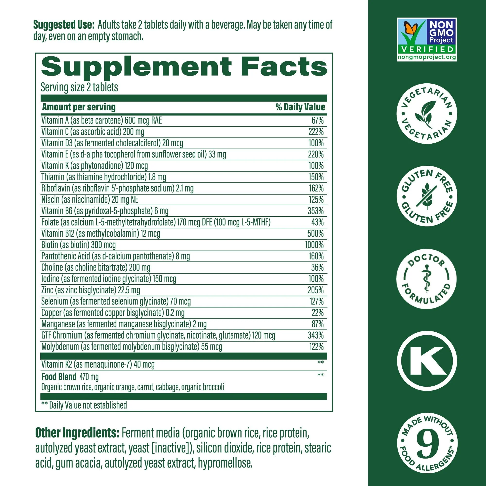 MegaFood Men's Advanced Multivitamin – Doctor-Formulated with Choline, B12, D, C & Zinc – Non-GMO, Vegetarian – 60 Tabs (30 Servings) - Image 9