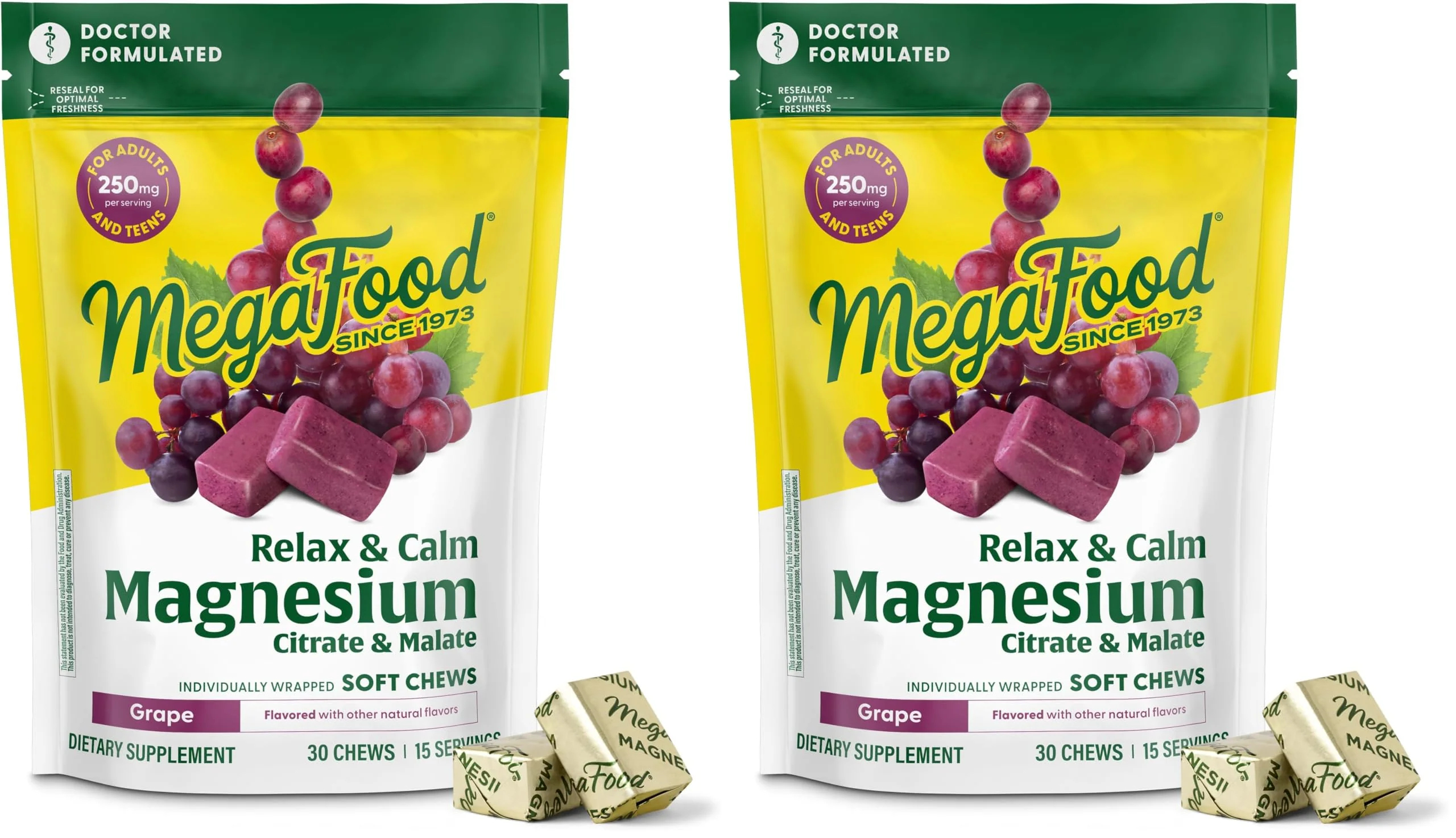 MegaFood Relax + Calm Magnesium Soft Chews – Grape Flavor (Pack of 2)