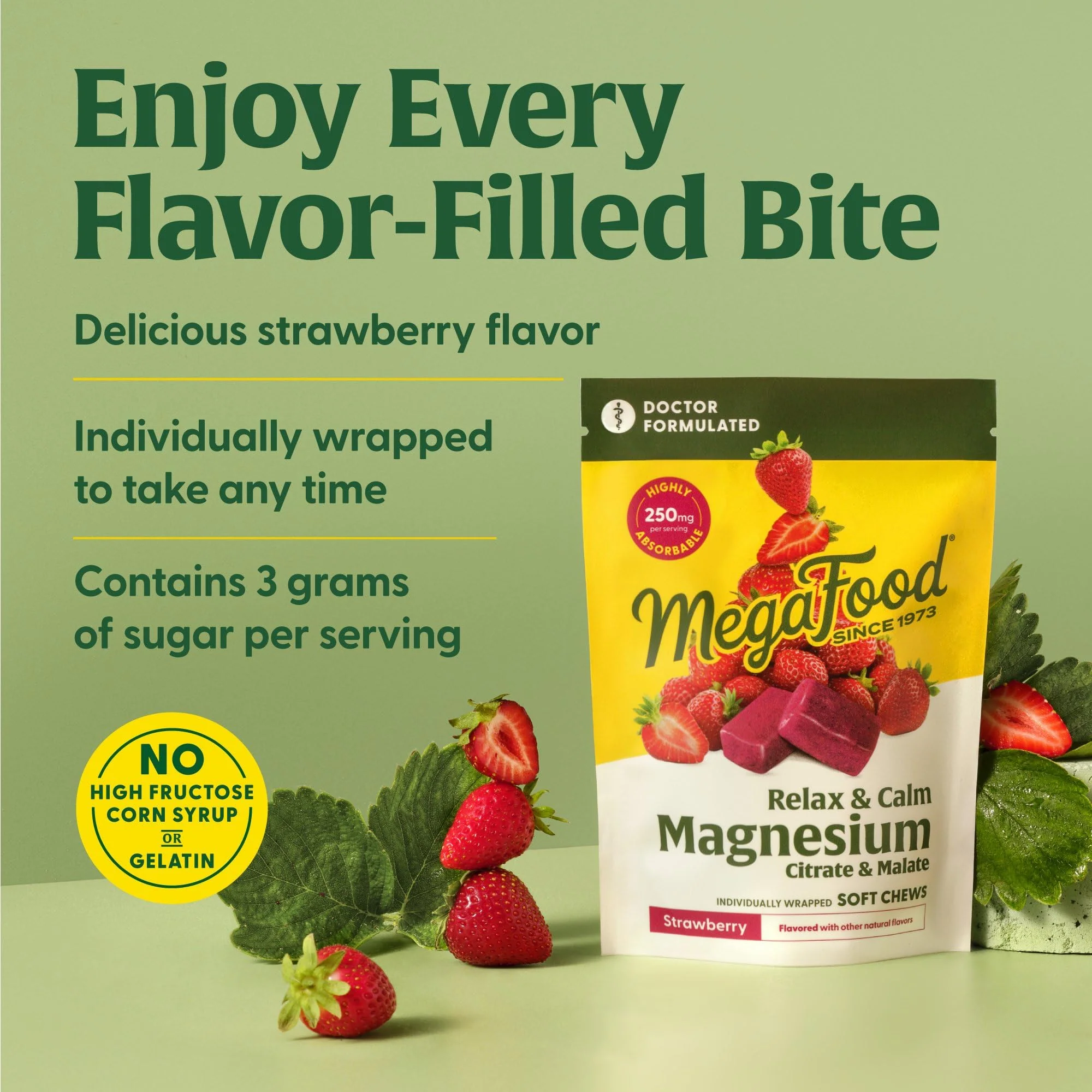 MegaFood Relax + Calm Magnesium Soft Chews – Strawberry, Citrate & Malate, 30 Chews - Image 4