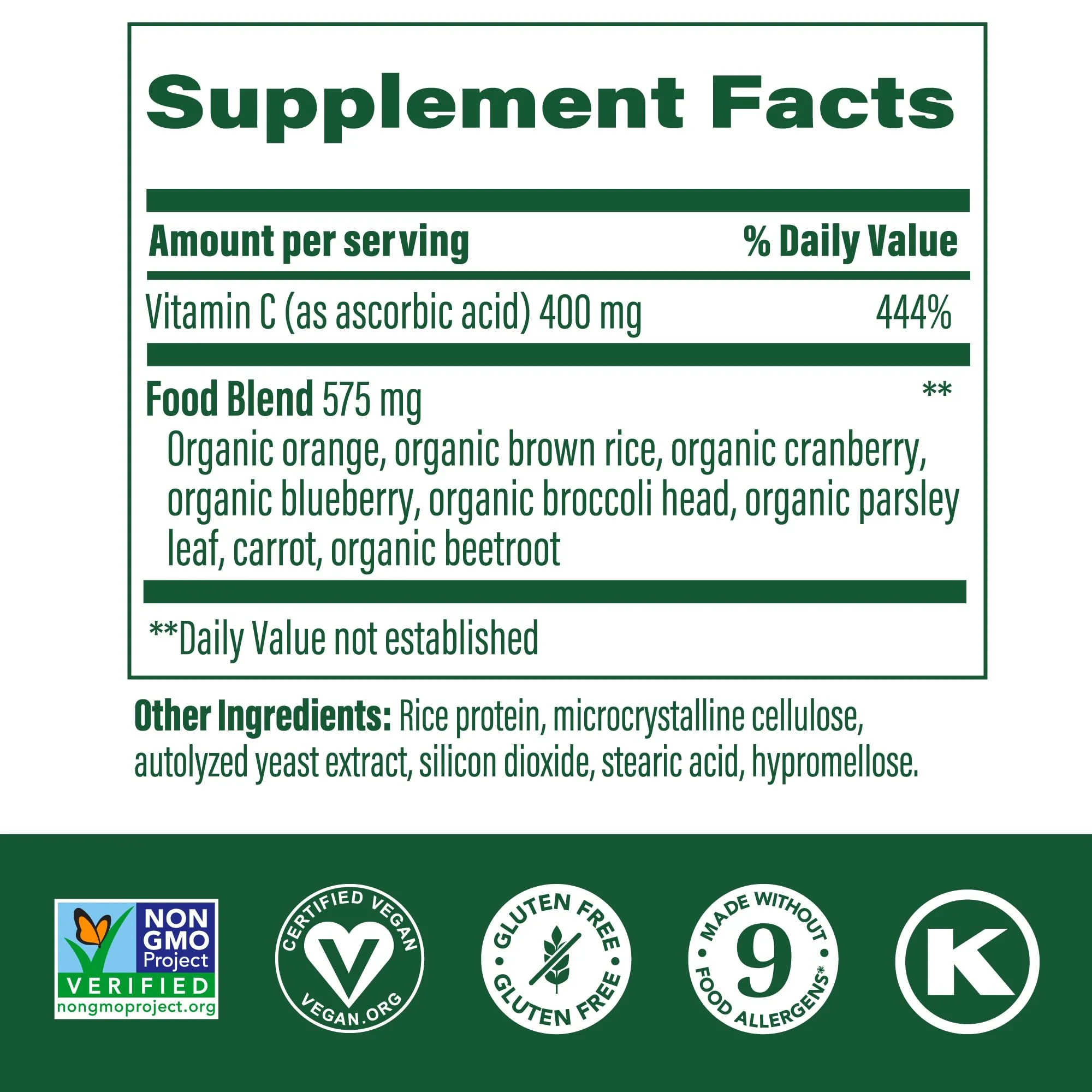 MegaFood Ultra C 400 mg - Vegan Vitamin C Immune Support with Real Food Ingredients - 90 Tablets - Image 2