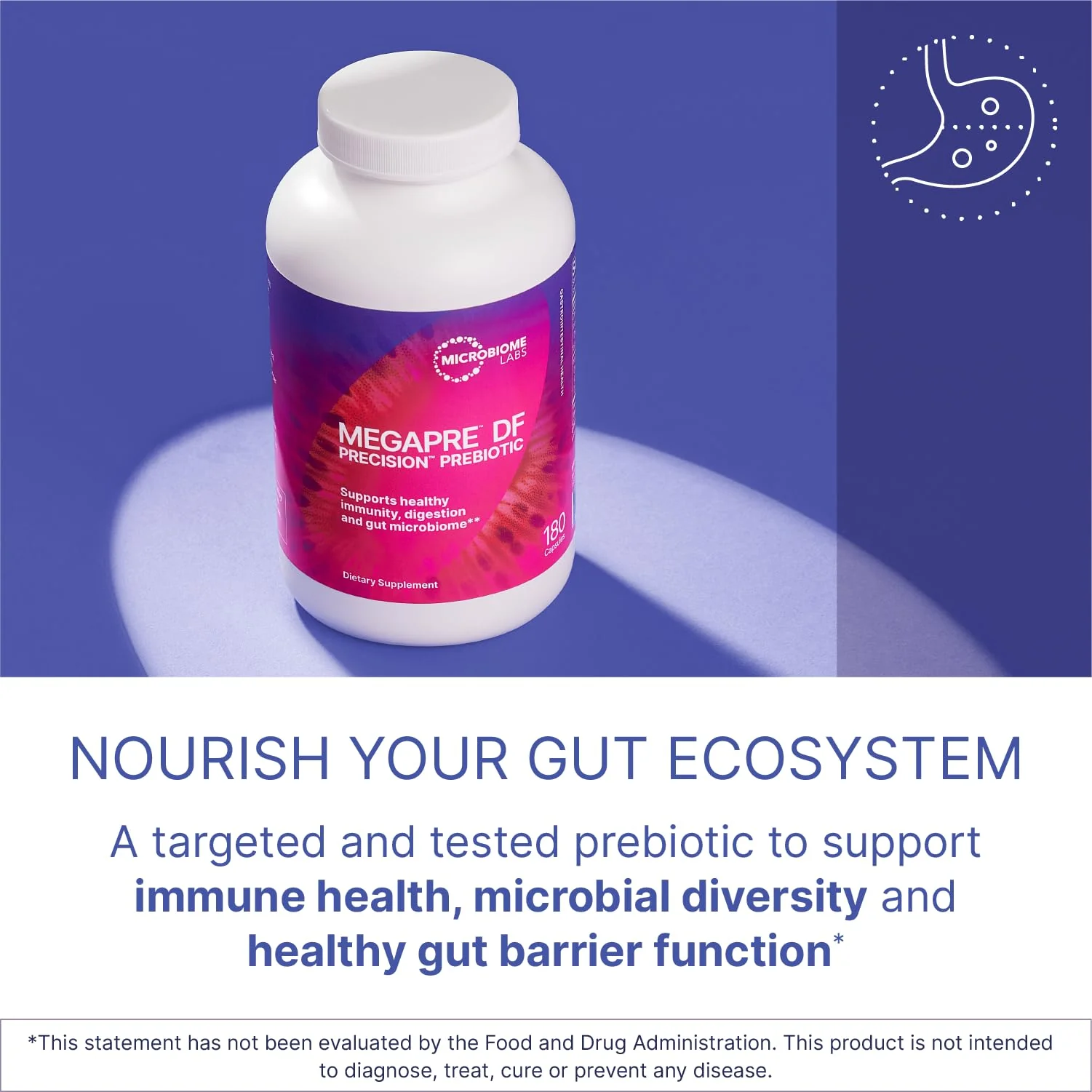 MegaPre DF Dairy-Free Prebiotic Fiber for Gut Health | Microbiome Labs (180 caps) - Image 3