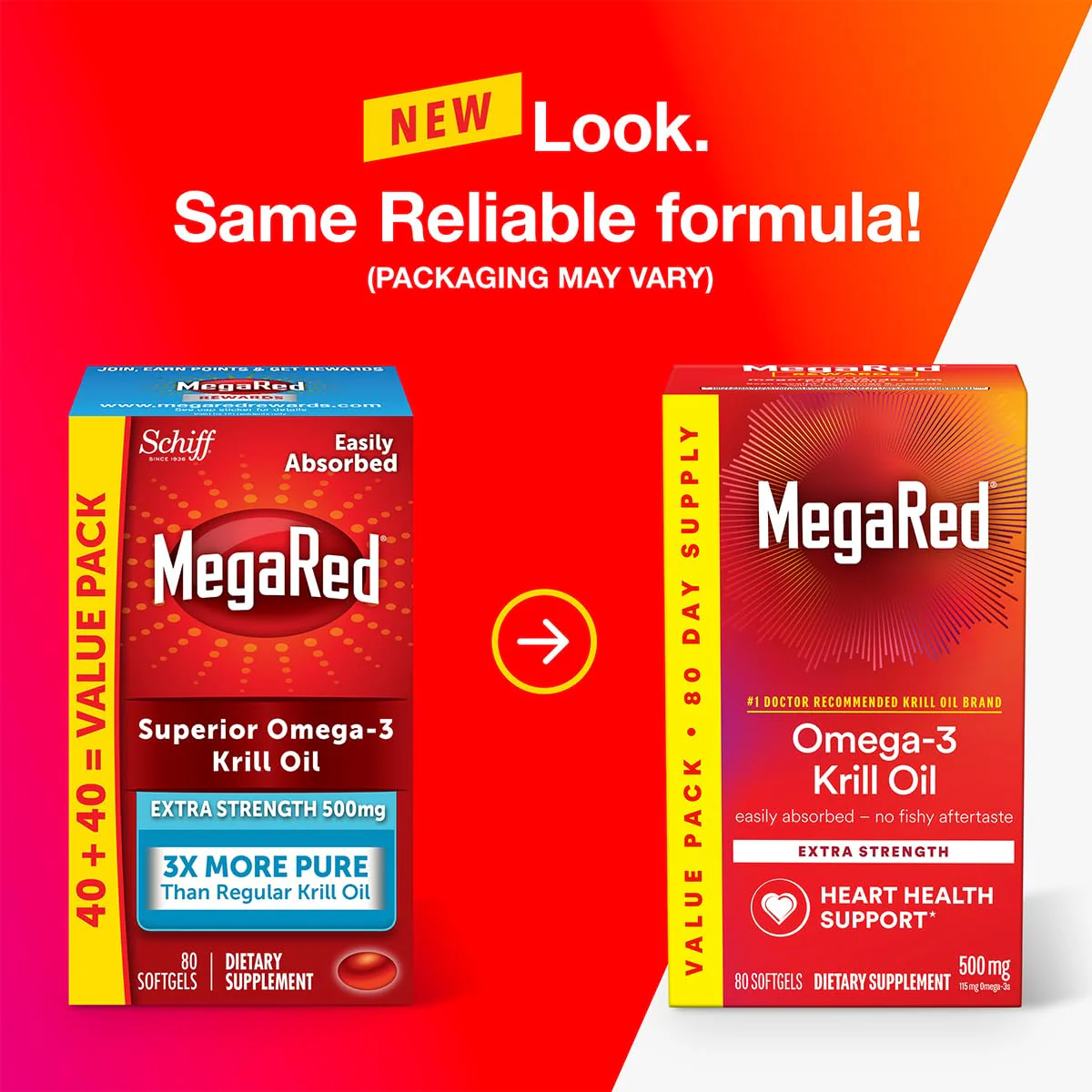 MegaRed Extra Strength Krill Oil 500mg - EPA/DHA, No Fishy Aftertaste | Heart Health, 80 Softgels (2 Pack) - Image 8