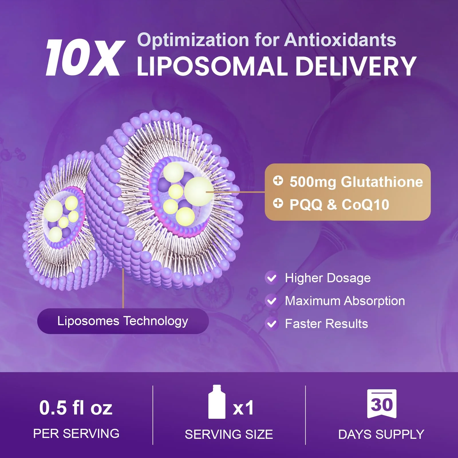 MEGNETA Liposomal Glutathione 500mg – PQQ CoQ10 Vitamin C | Grape Flavor, 30 Pouches - Image 2