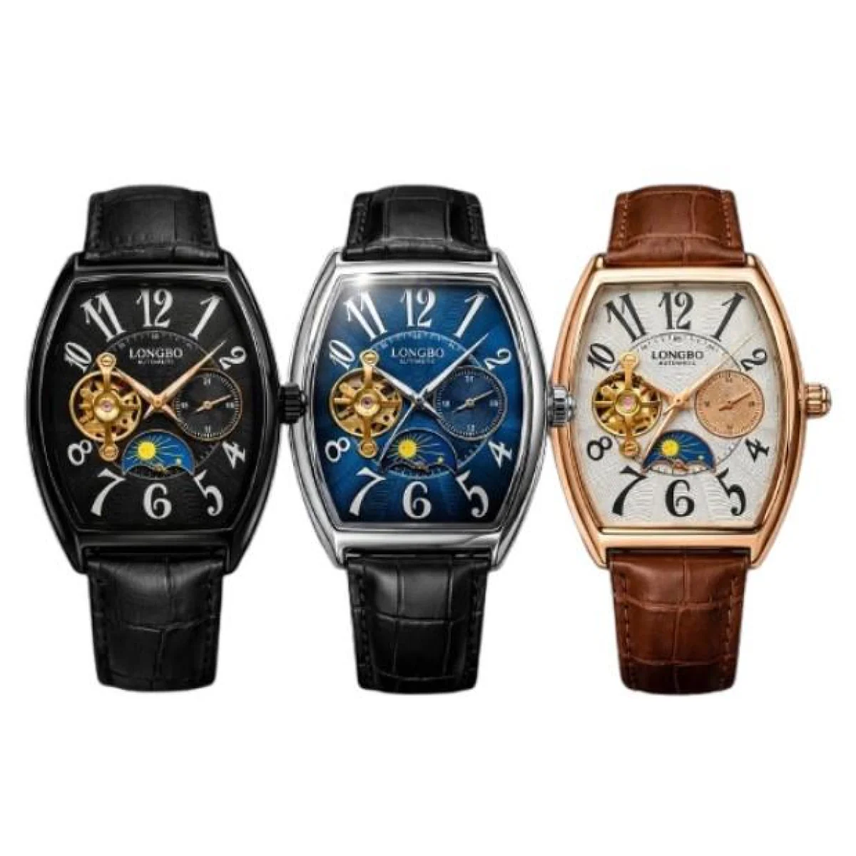 Mens Automatic Leather Hollow mechanical Dial Analogue Leather Strap Watch NY London - Image 2